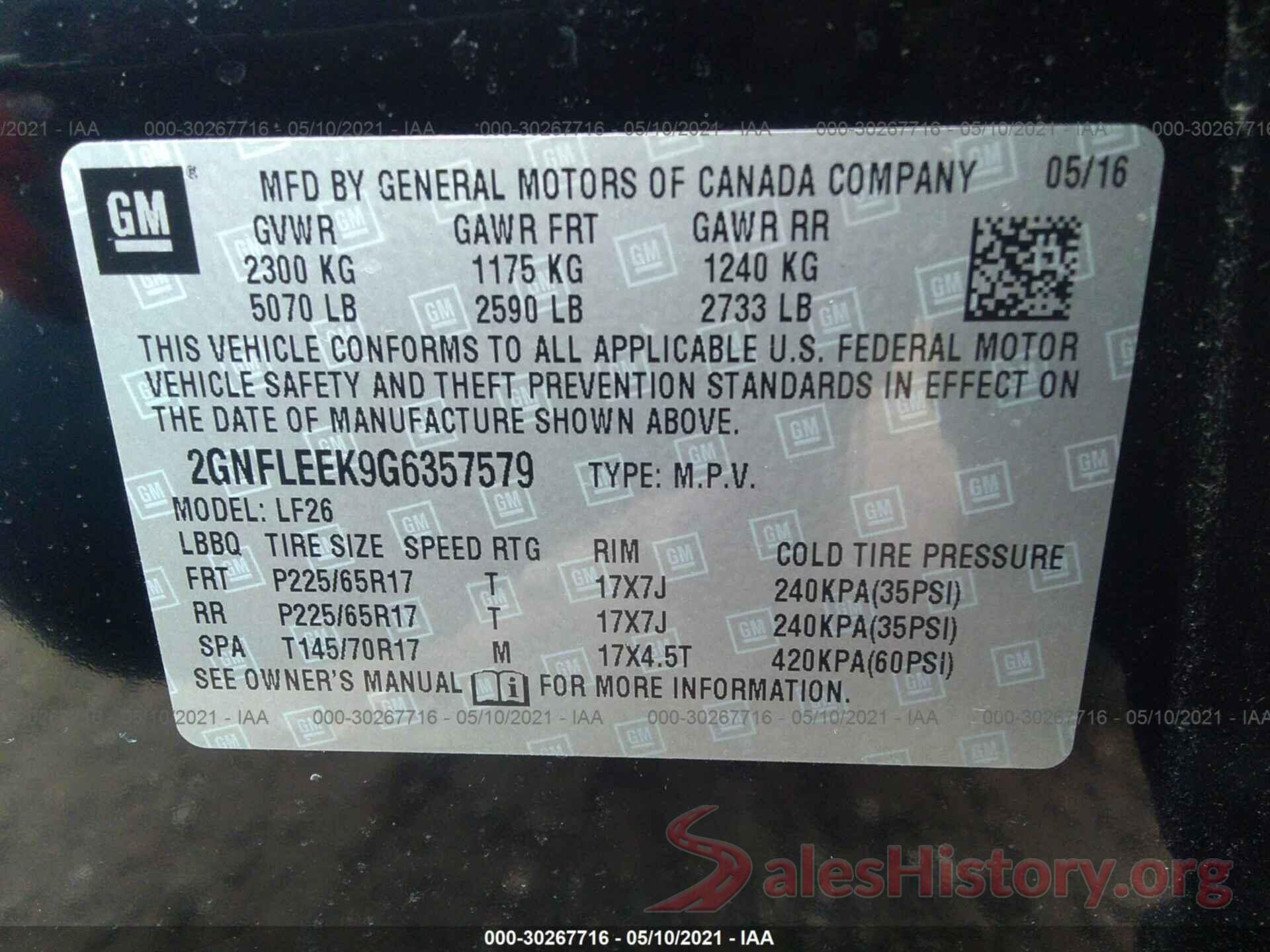 2GNFLEEK9G6357579 2016 CHEVROLET EQUINOX