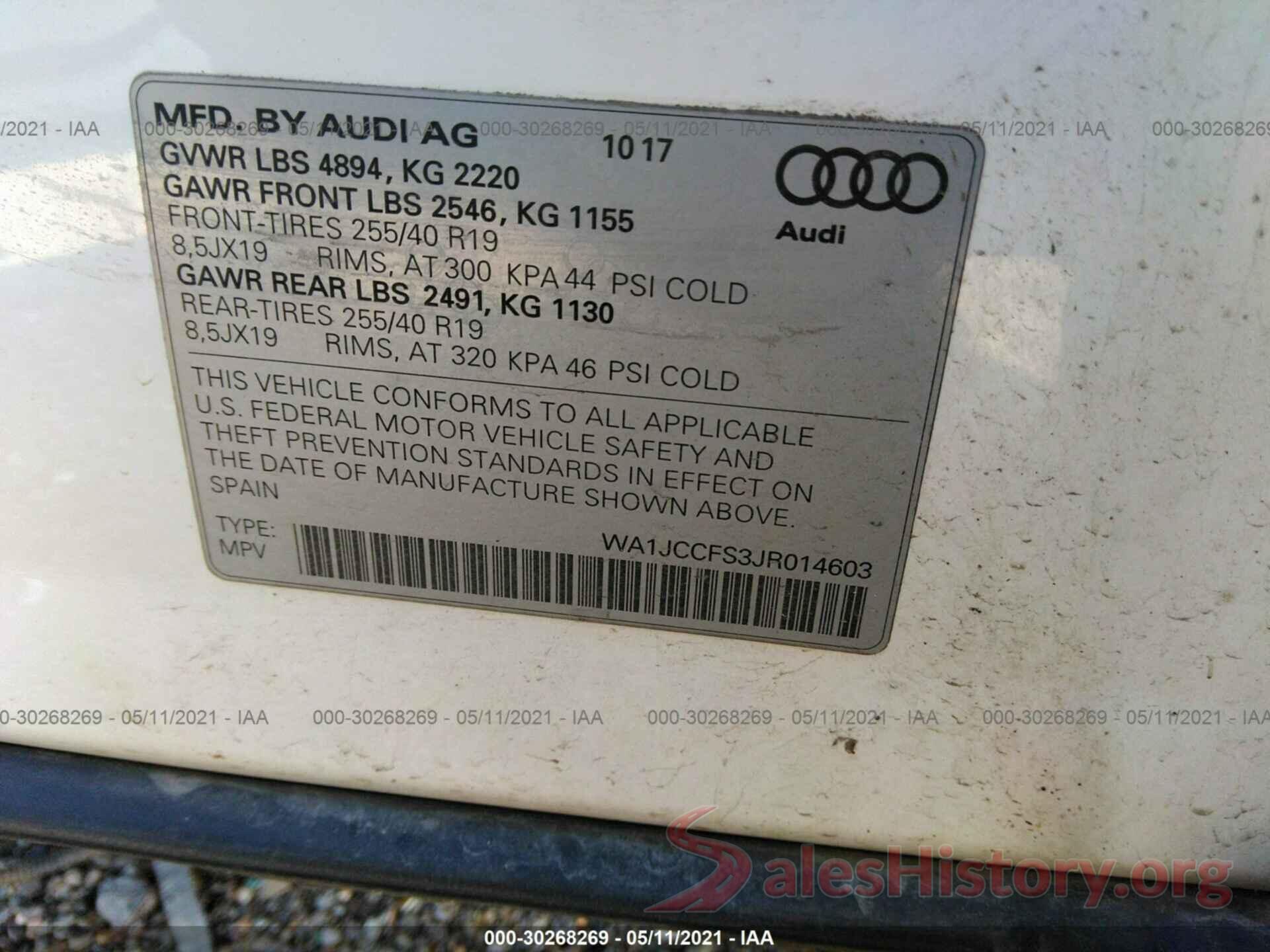 WA1JCCFS3JR014603 2018 AUDI Q3