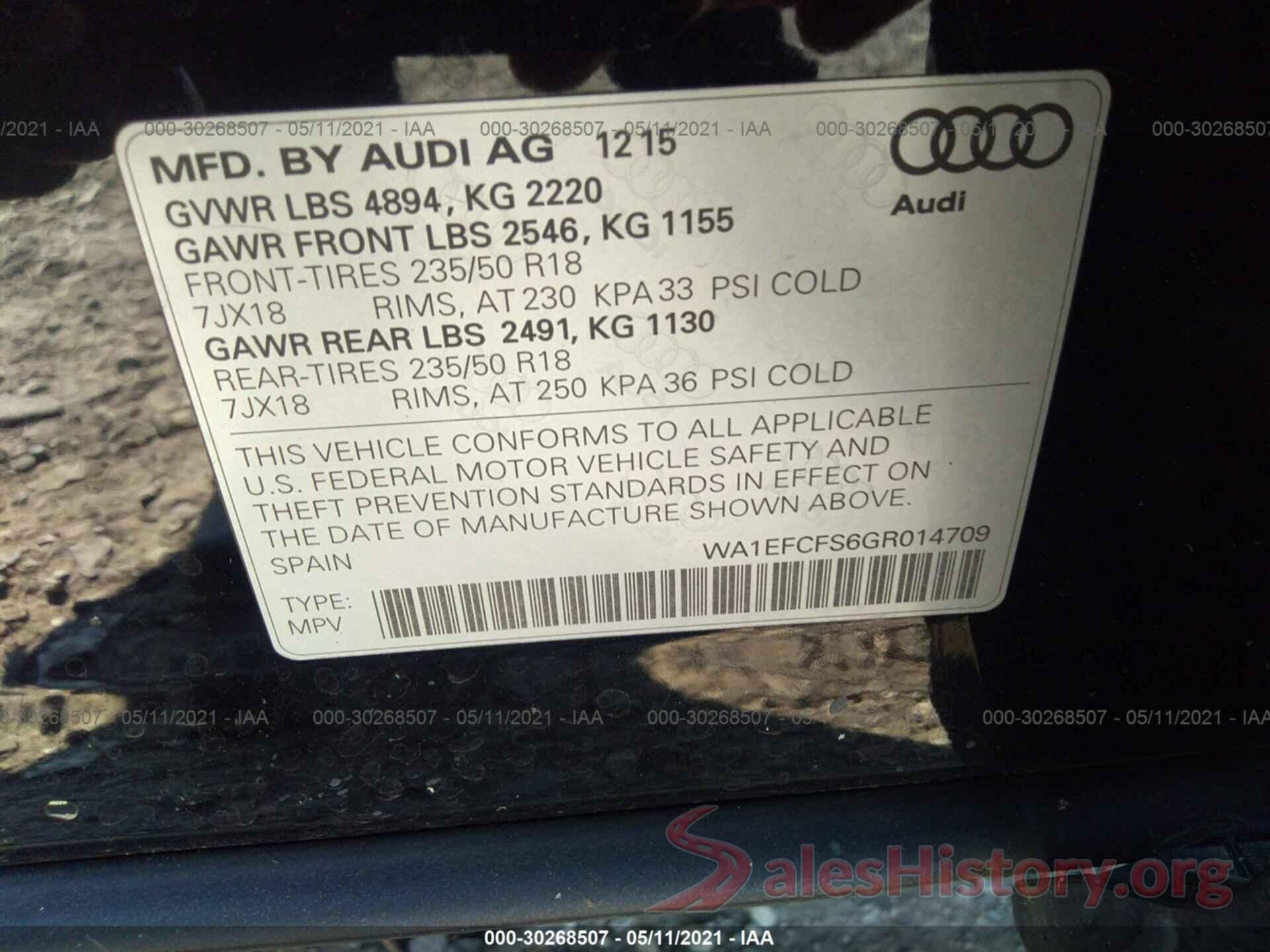 WA1EFCFS6GR014709 2016 AUDI Q3