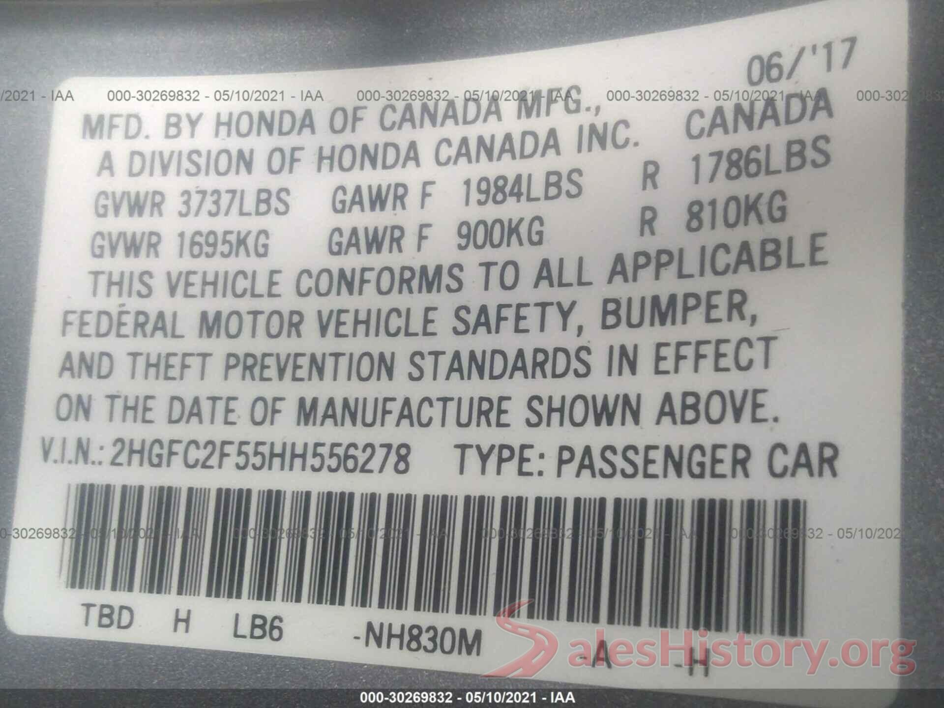 2HGFC2F55HH556278 2017 HONDA CIVIC SEDAN