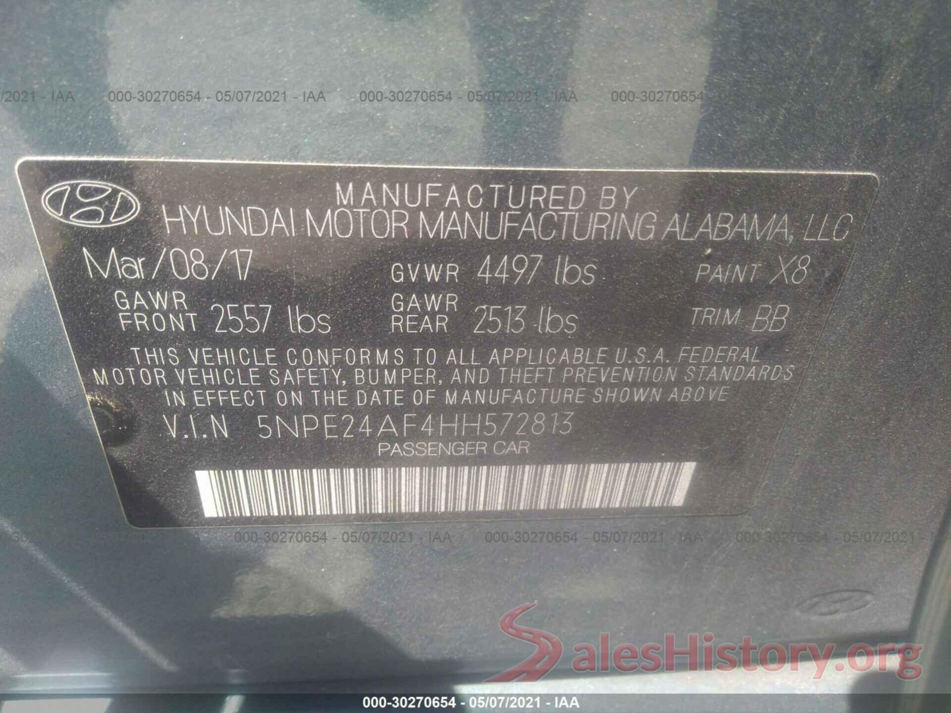 5NPE24AF4HH572813 2017 HYUNDAI SONATA