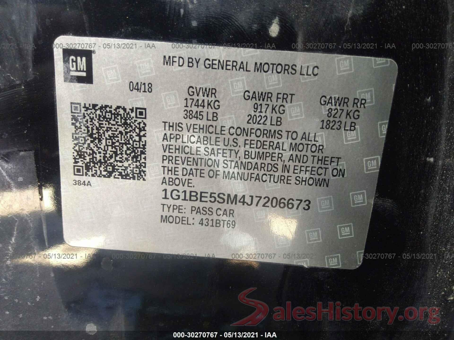 1G1BE5SM4J7206673 2018 CHEVROLET CRUZE