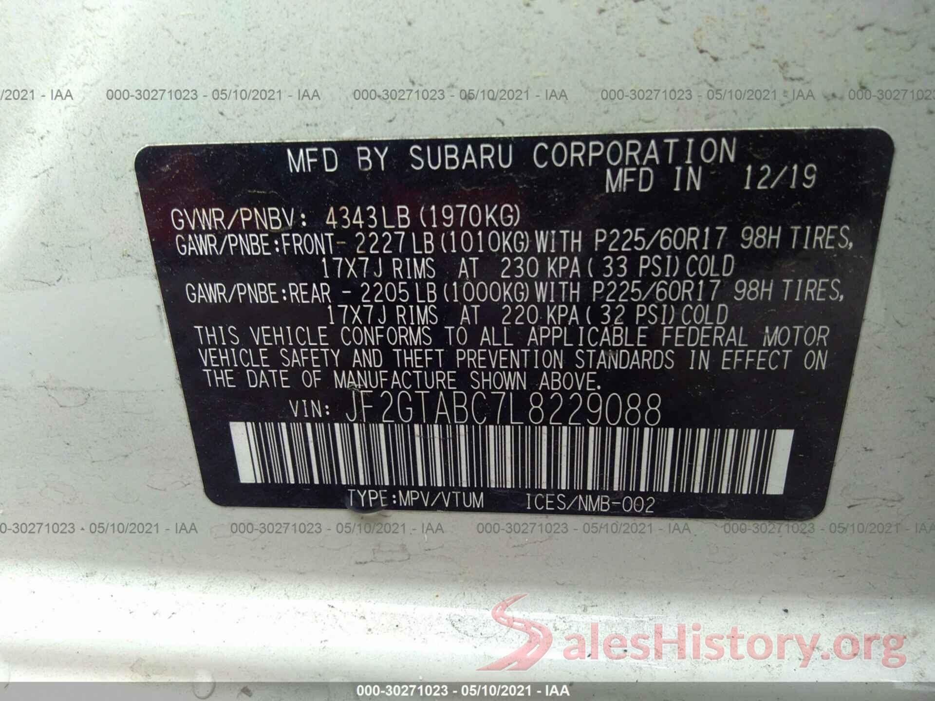 JF2GTABC7L8229088 2020 SUBARU CROSSTREK