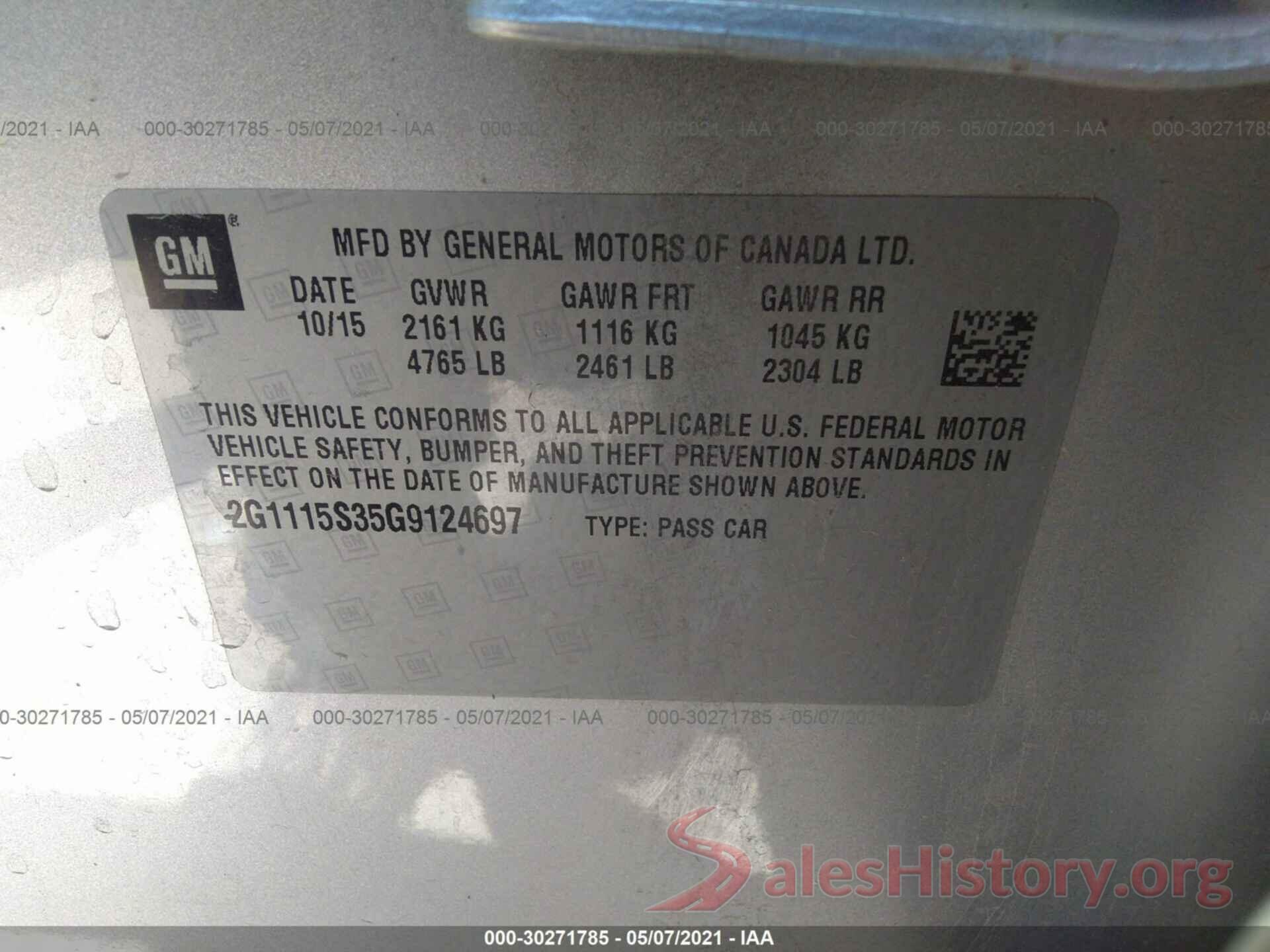 2G1115S35G9124697 2016 CHEVROLET IMPALA