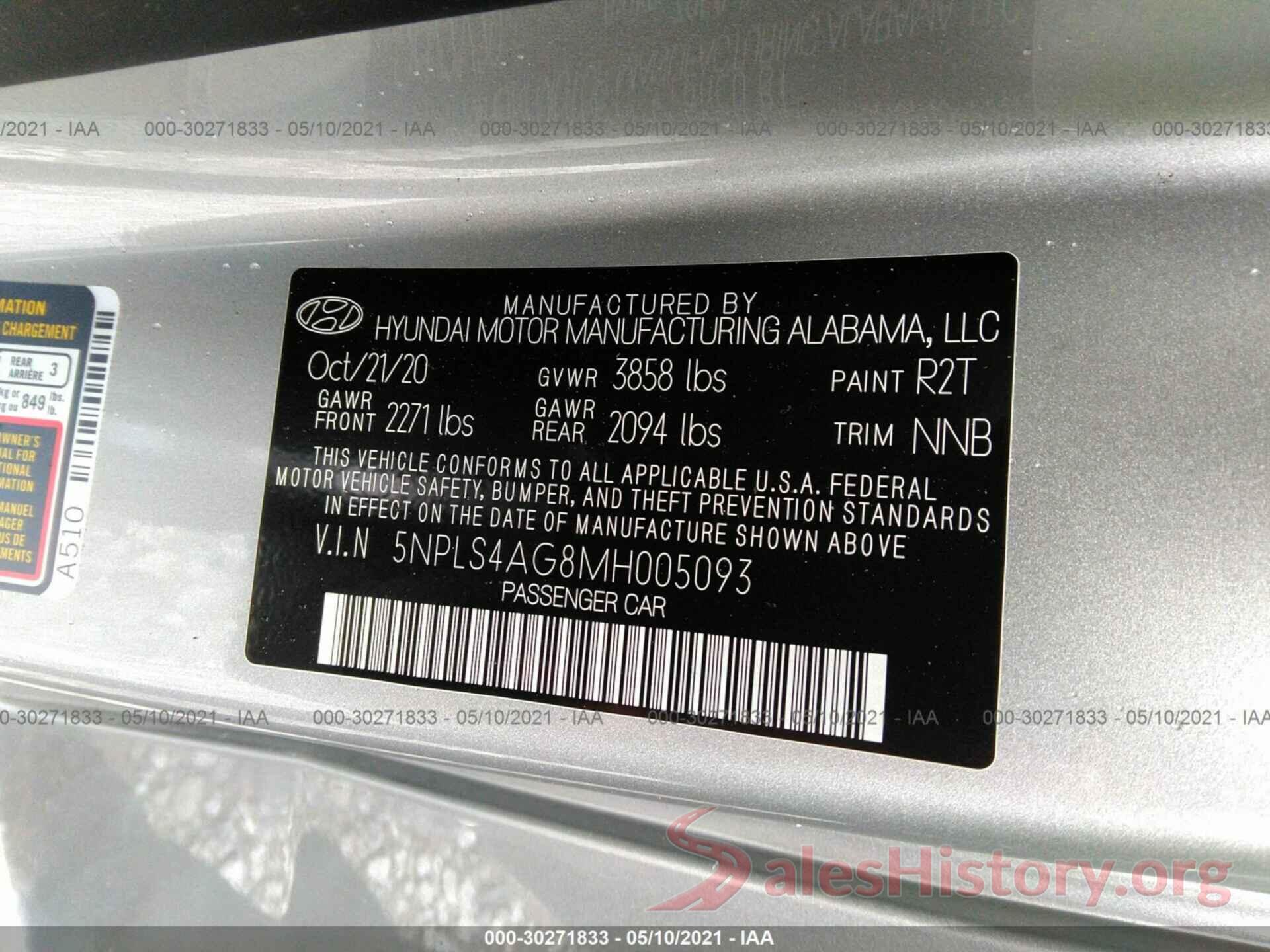 5NPLS4AG8MH005093 2021 HYUNDAI ELANTRA