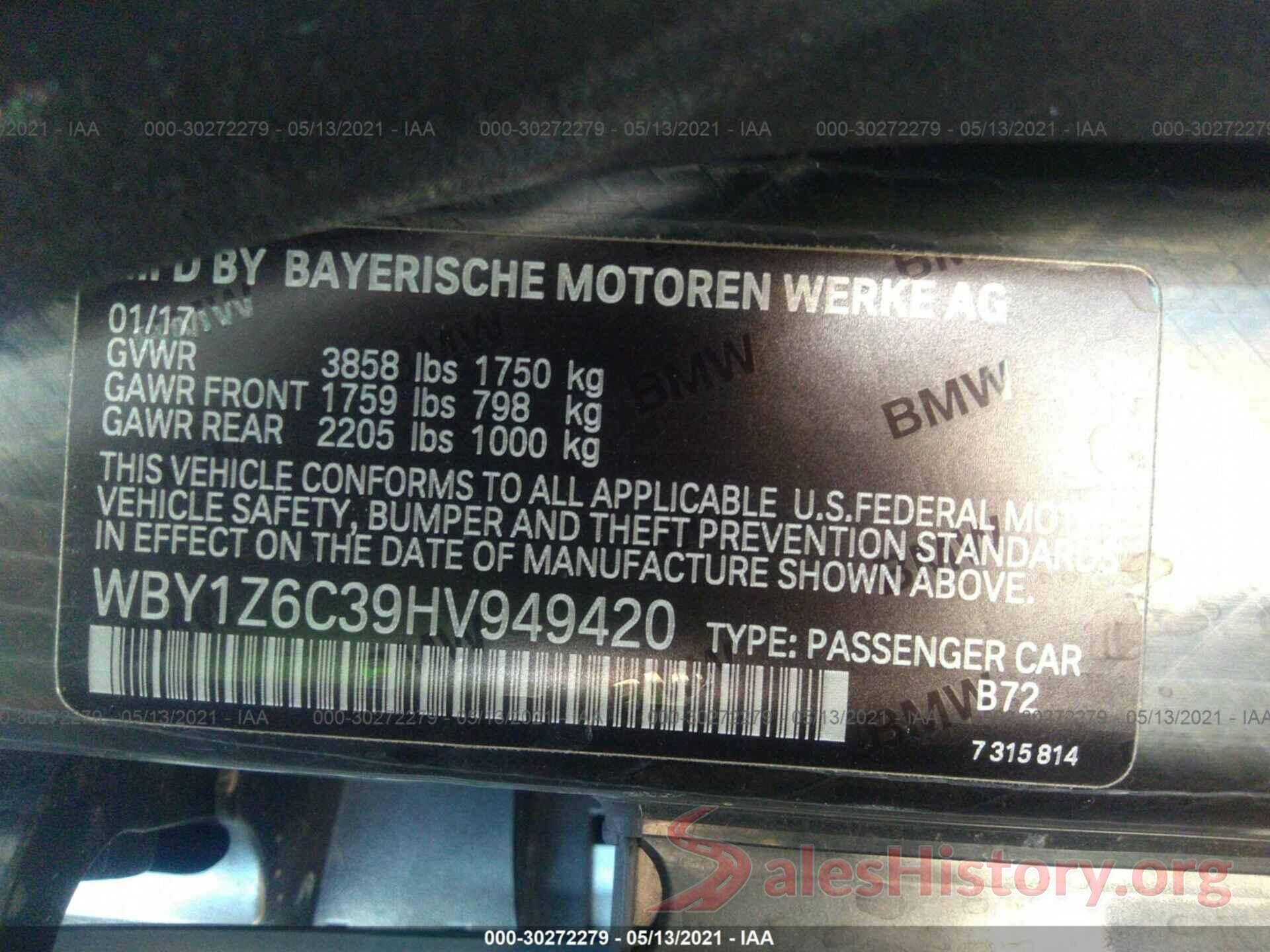 WBY1Z6C39HV949420 2017 BMW I3