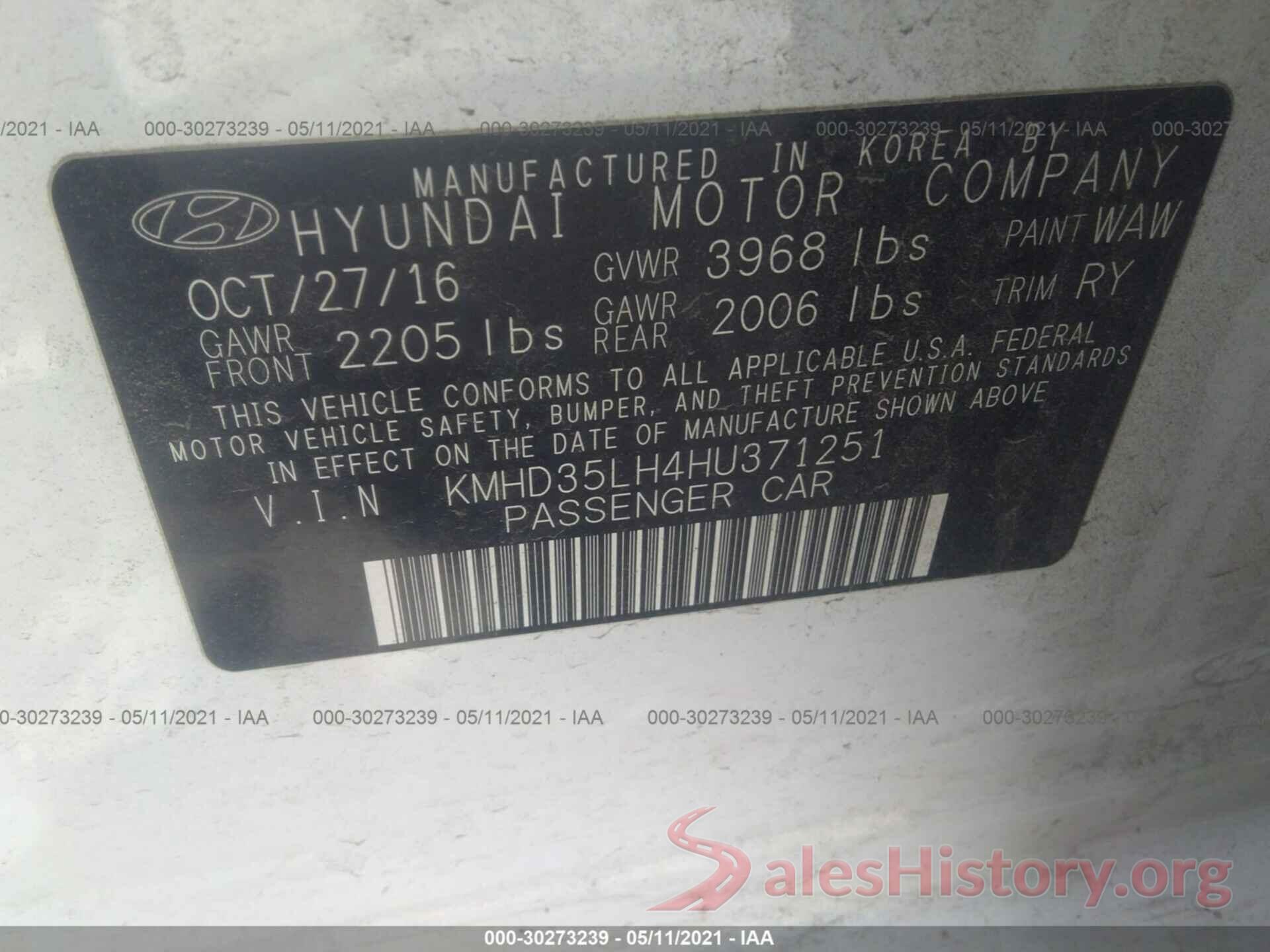 KMHD35LH4HU371251 2017 HYUNDAI ELANTRA GT