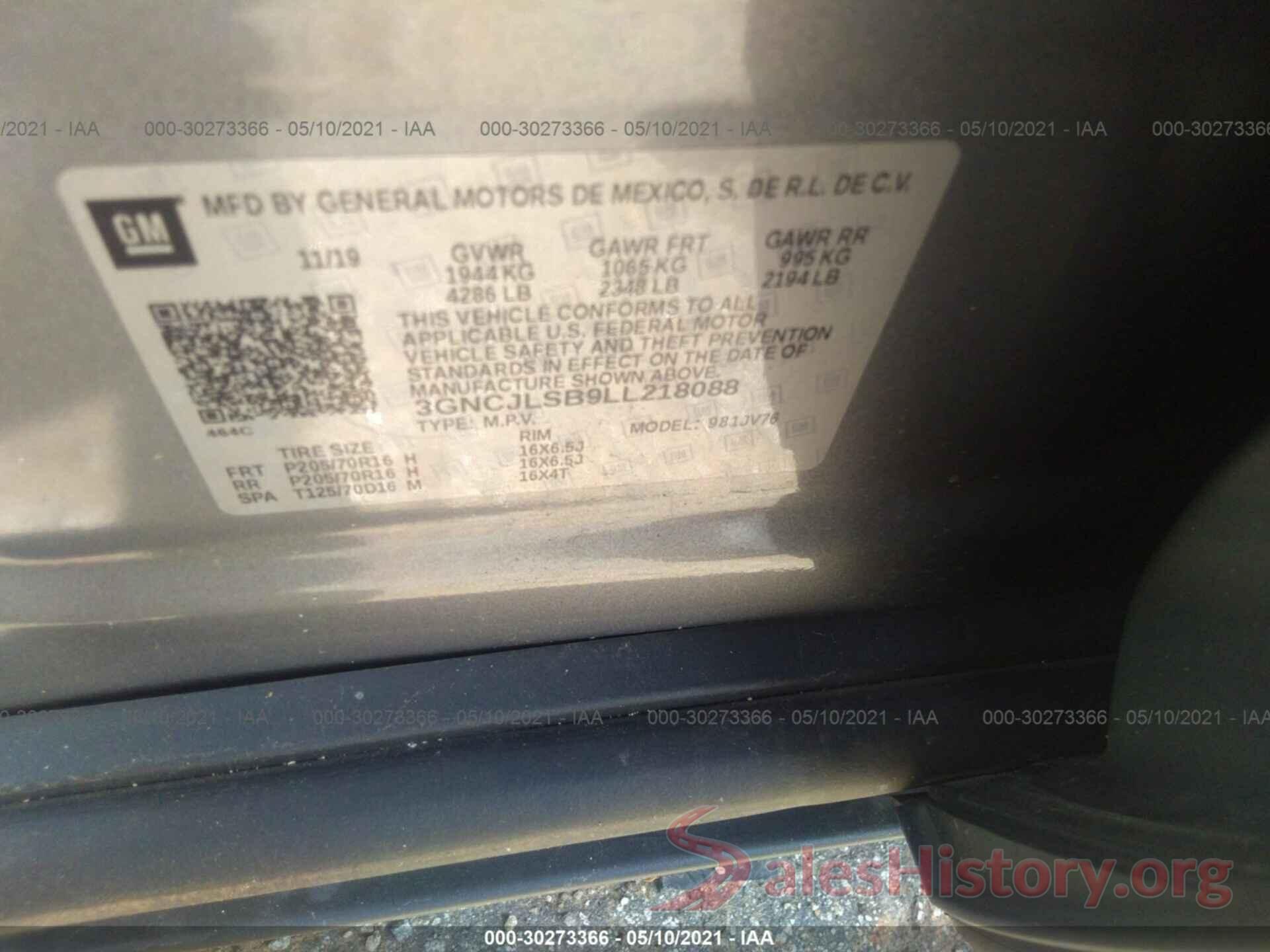 3GNCJLSB9LL218088 2020 CHEVROLET TRAX