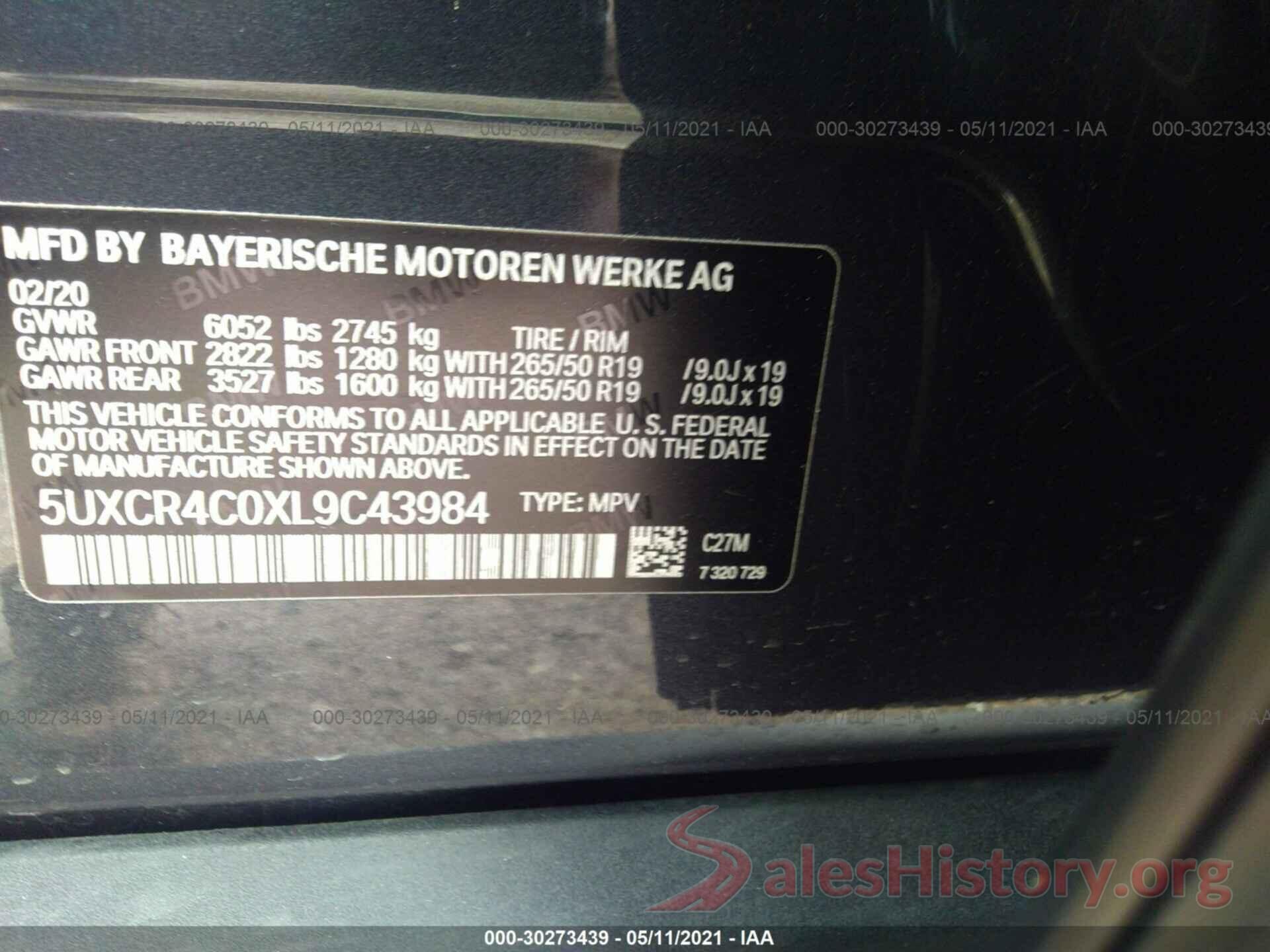 5UXCR4C0XL9C43984 2020 BMW X5