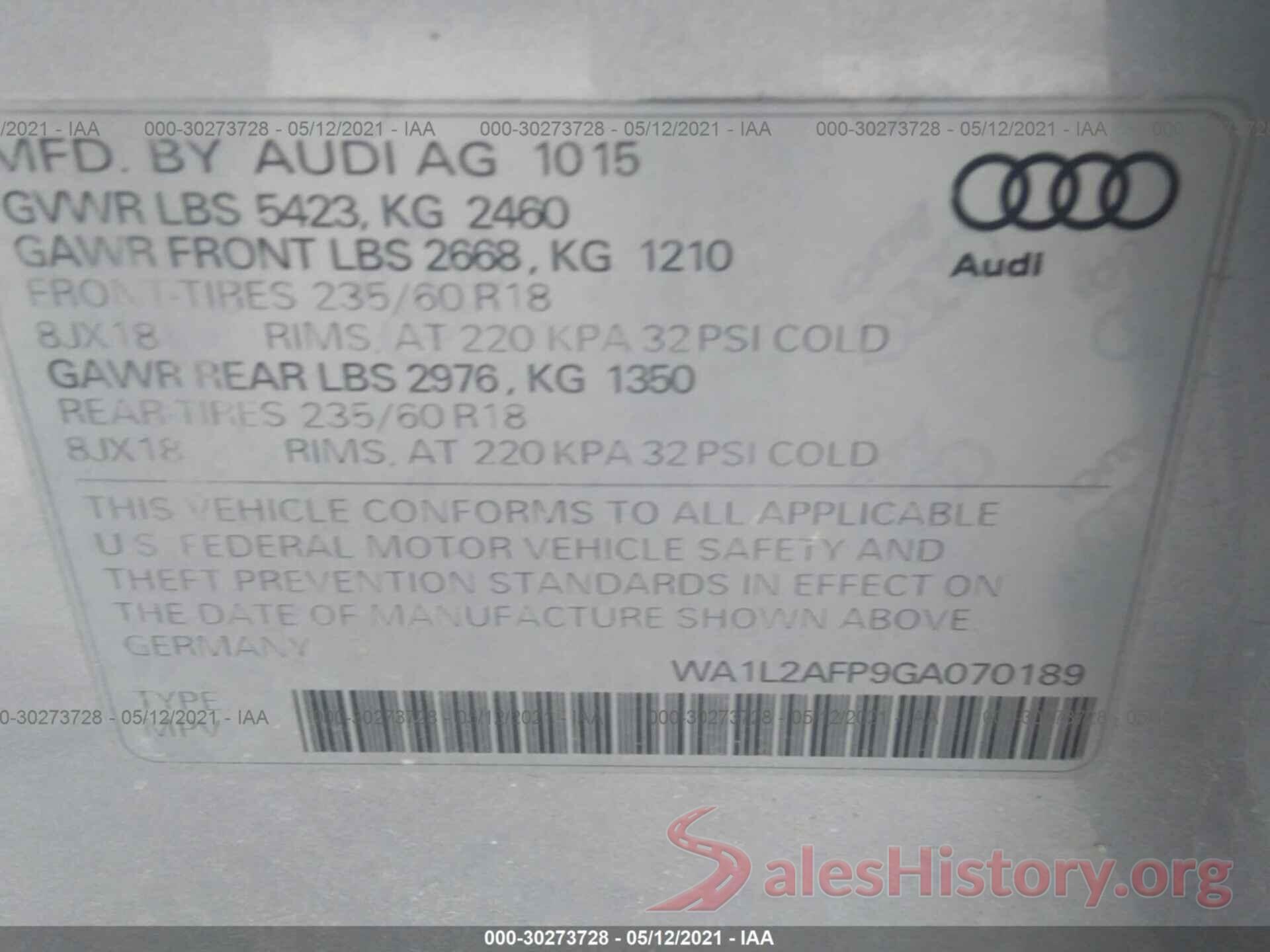 WA1L2AFP9GA070189 2016 AUDI Q5