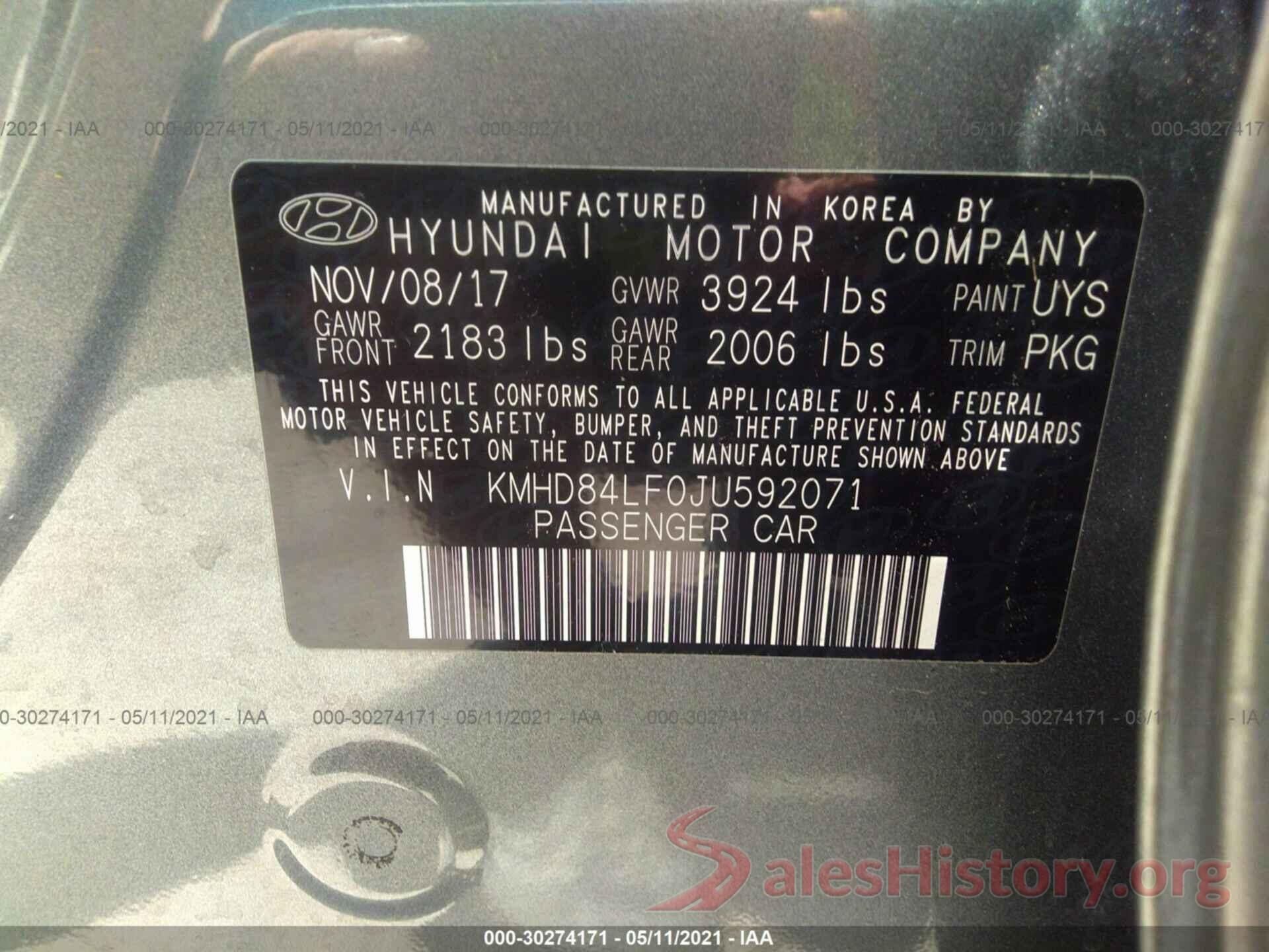 KMHD84LF0JU592071 2018 HYUNDAI ELANTRA