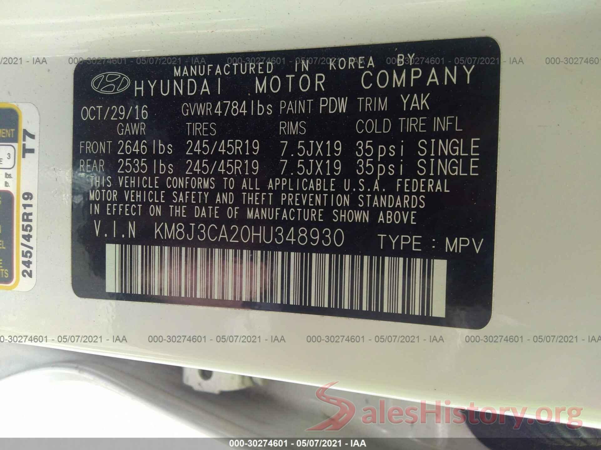 KM8J3CA20HU348930 2017 HYUNDAI TUCSON