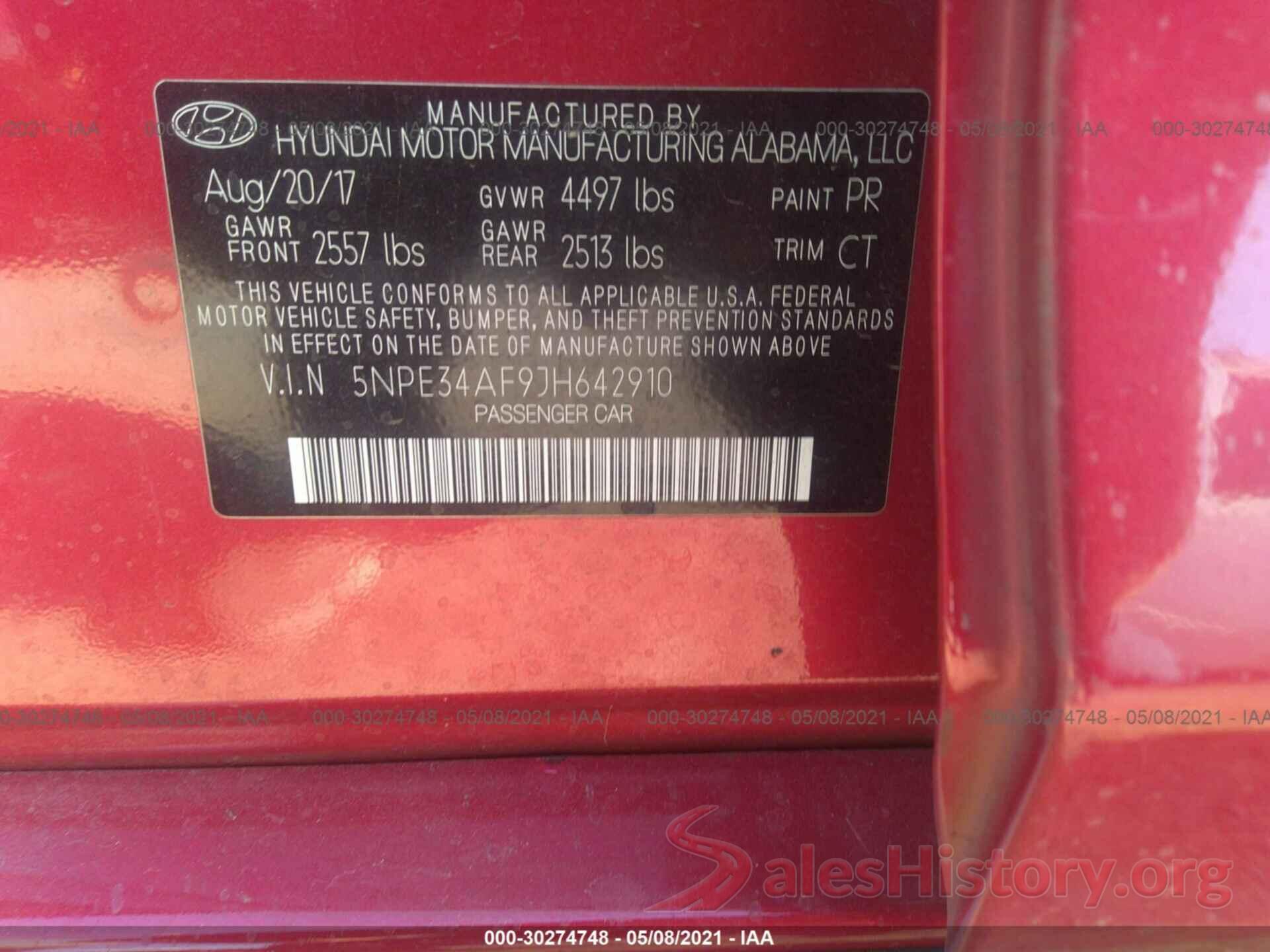 5NPE34AF9JH642910 2018 HYUNDAI SONATA