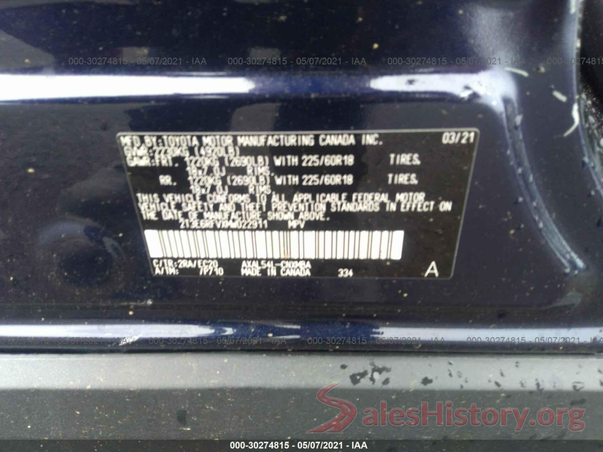 2T3E6RFVXMW022911 2021 TOYOTA RAV4