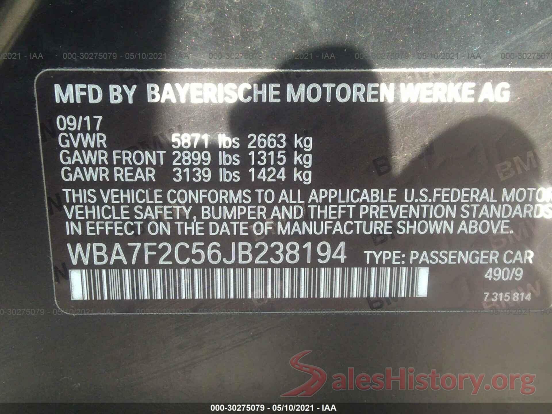 WBA7F2C56JB238194 2018 BMW 7 SERIES