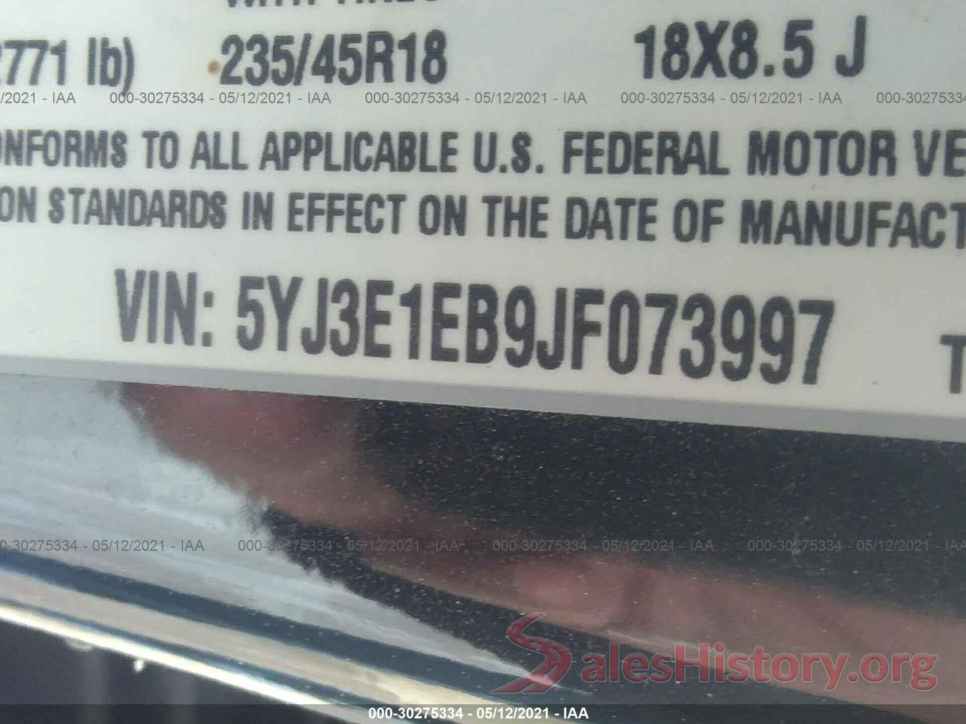 5YJ3E1EB9JF073997 2018 TESLA MODEL 3