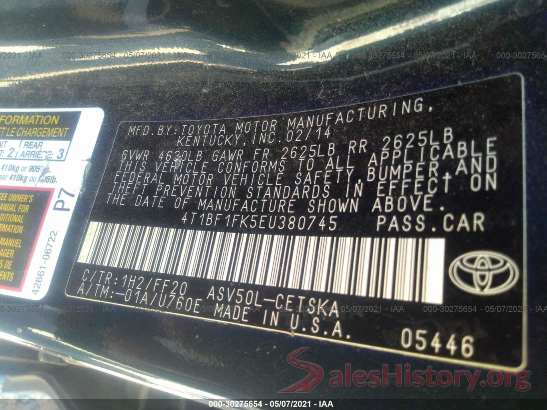 4T1BF1FK5EU380745 2014 TOYOTA CAMRY