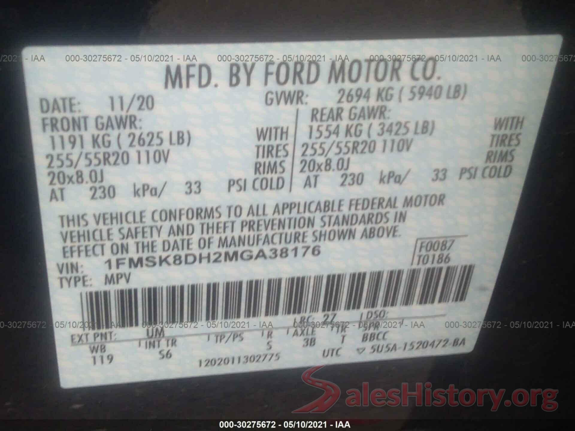 1FMSK8DH2MGA38176 2021 FORD EXPLORER