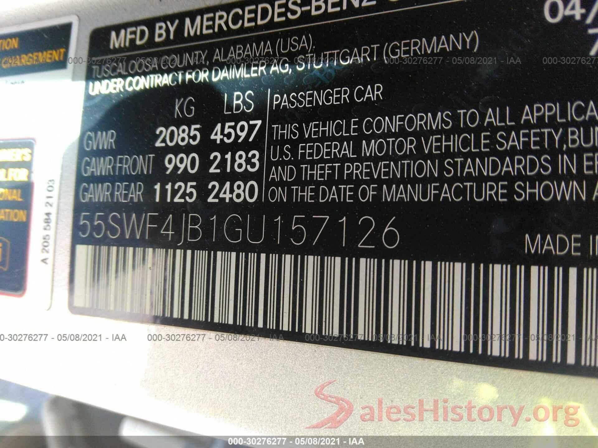 55SWF4JB1GU157126 2016 MERCEDES-BENZ C-CLASS