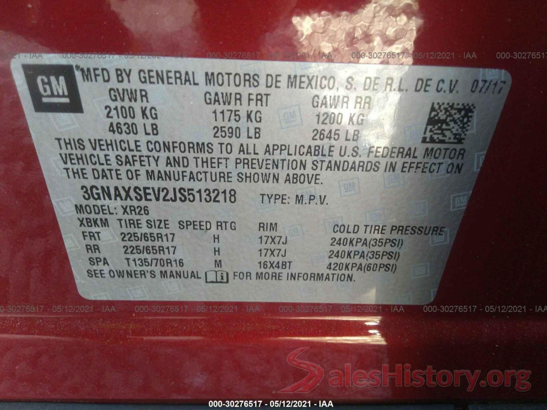 3GNAXSEV2JS513218 2018 CHEVROLET EQUINOX