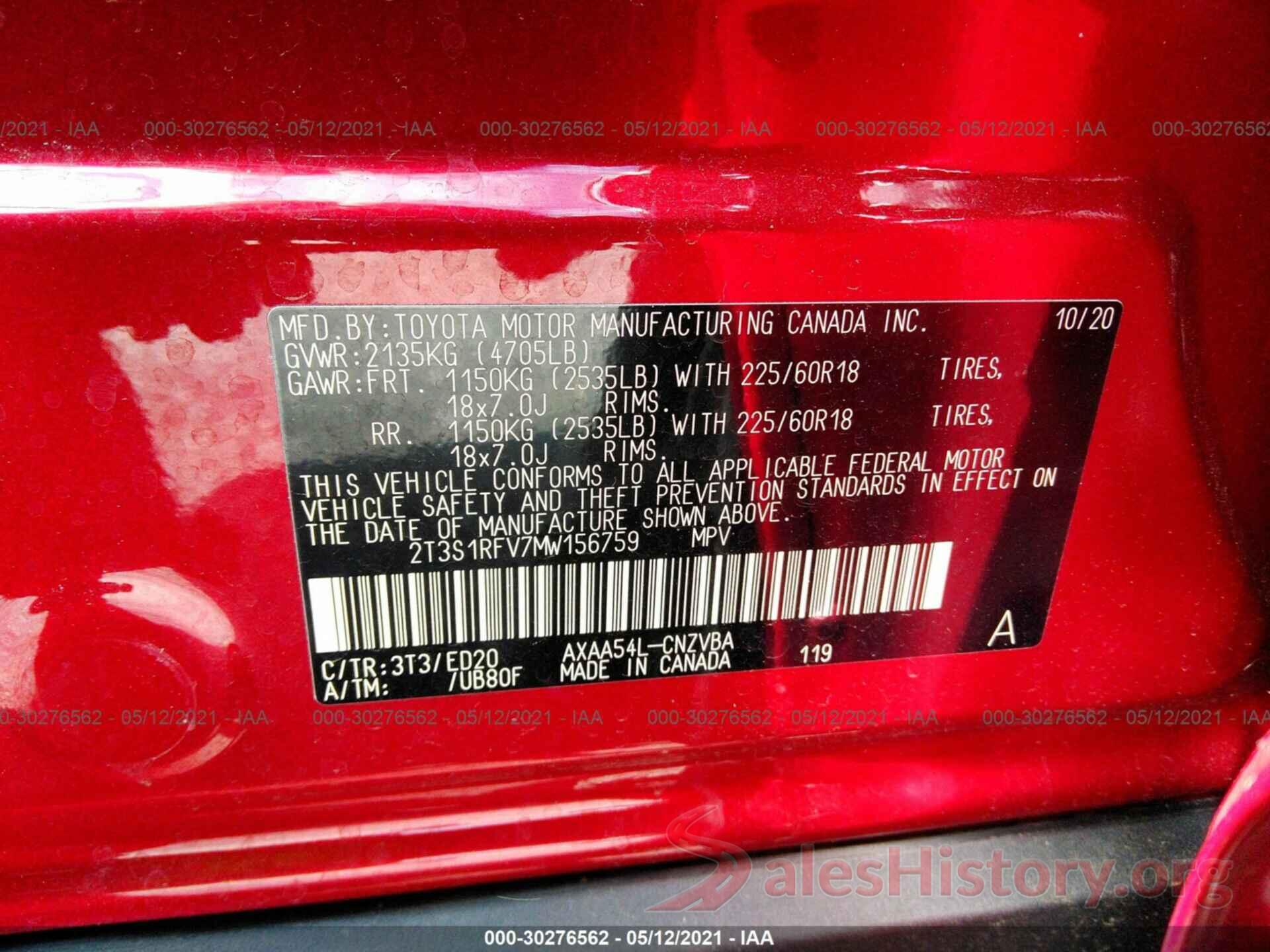 2T3S1RFV7MW156759 2021 TOYOTA RAV4