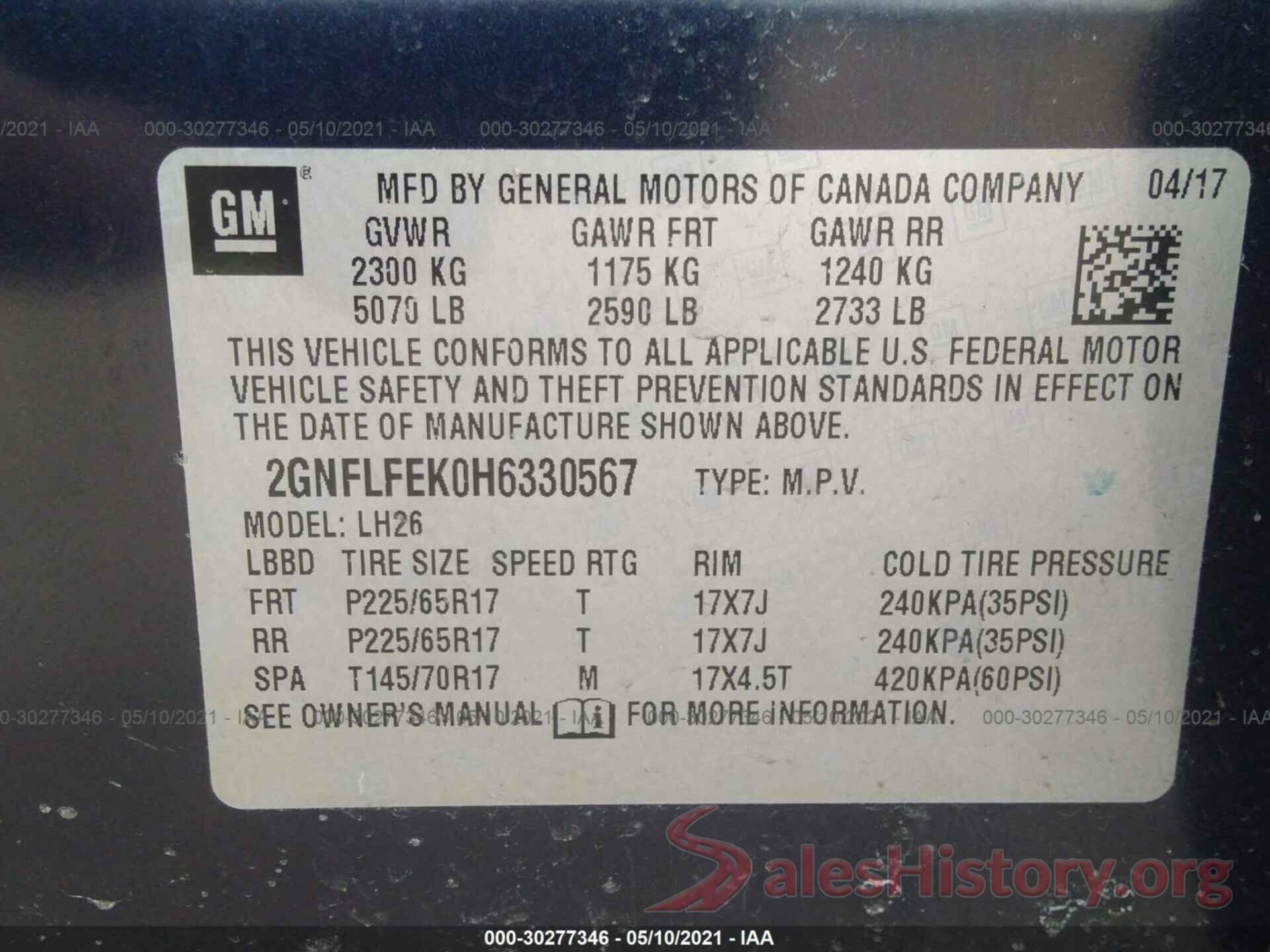 2GNFLFEK0H6330567 2017 CHEVROLET EQUINOX