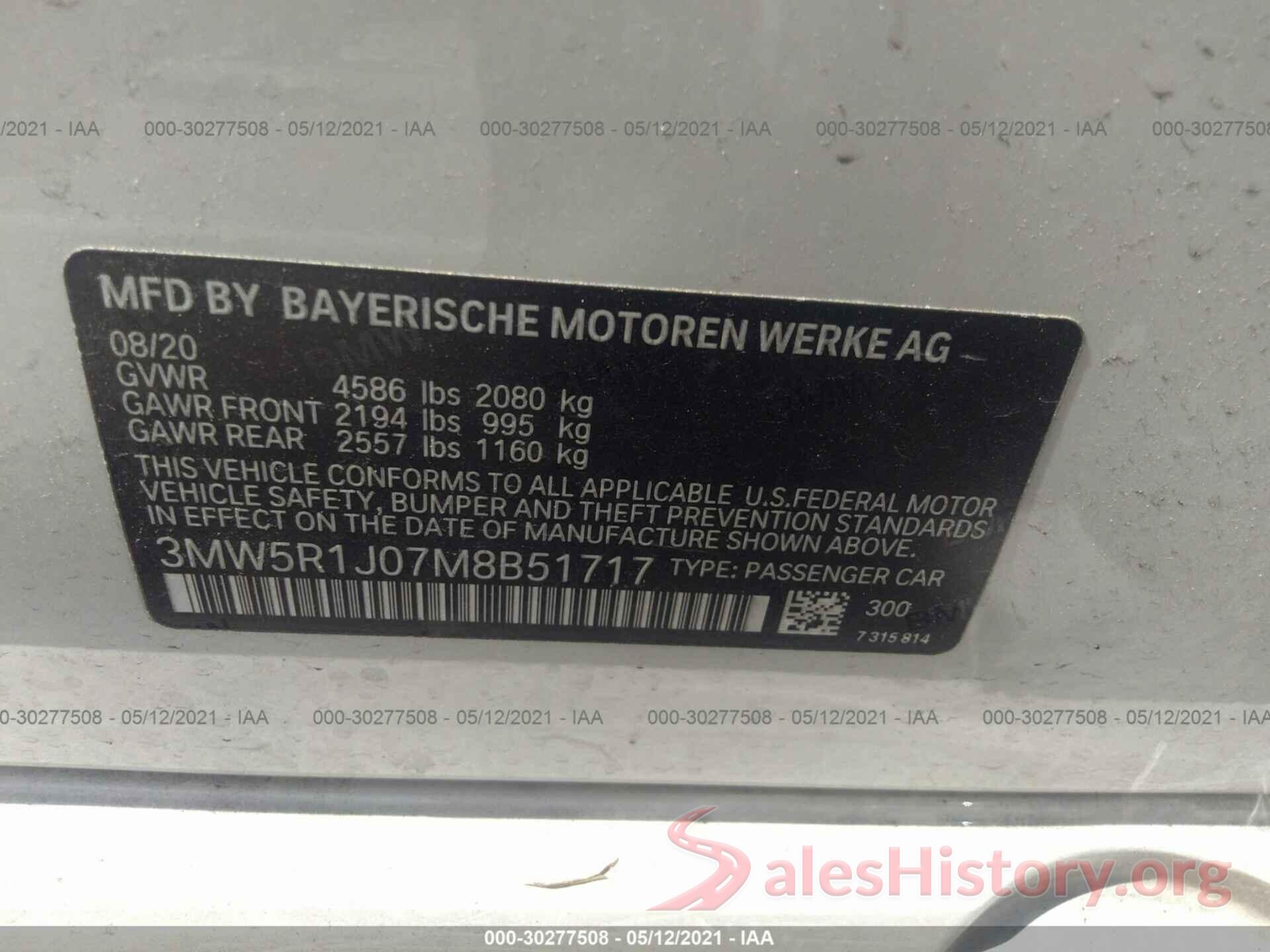 3MW5R1J07M8B51717 2021 BMW 3 SERIES