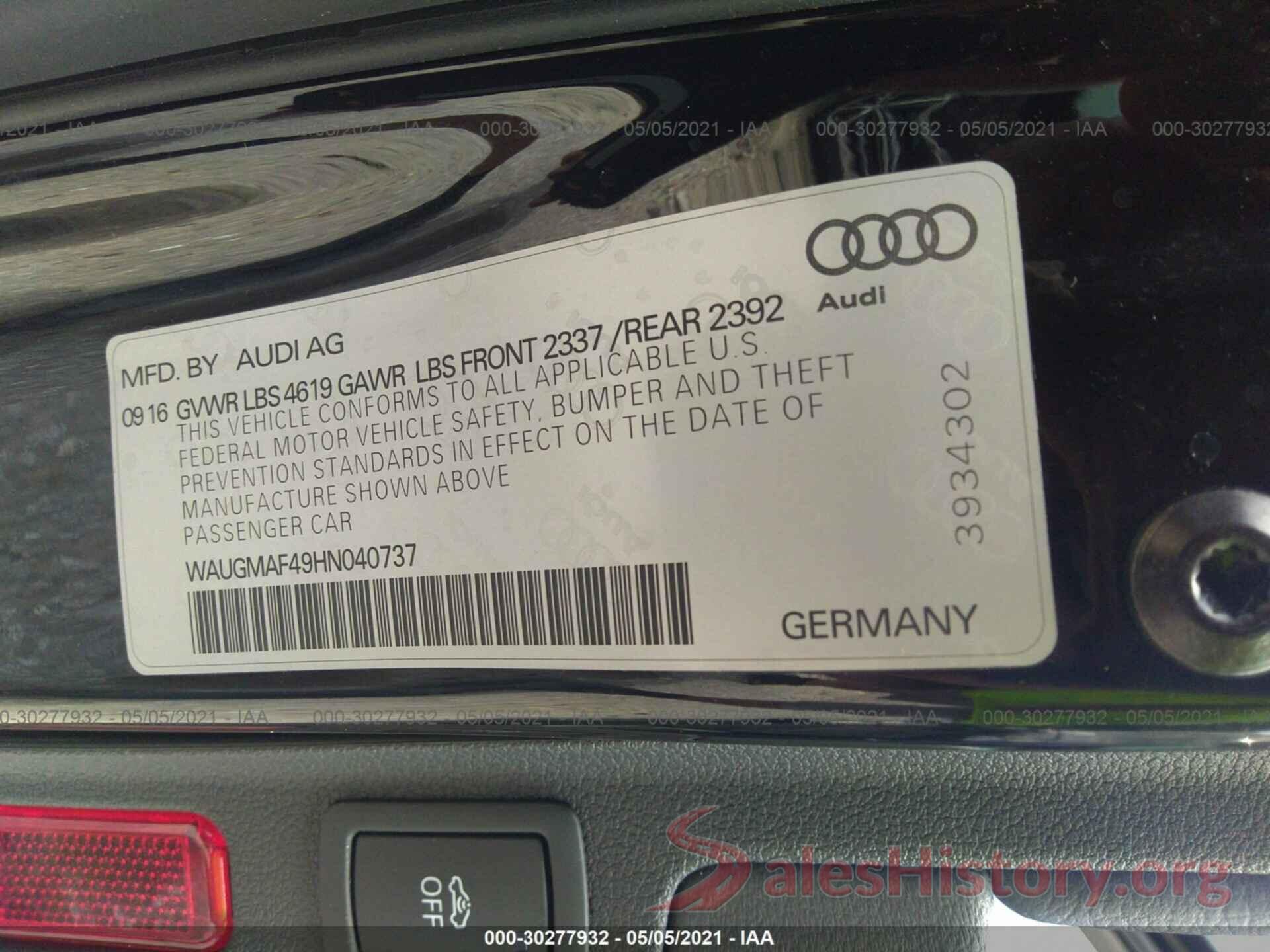 WAUGMAF49HN040737 2017 AUDI A4