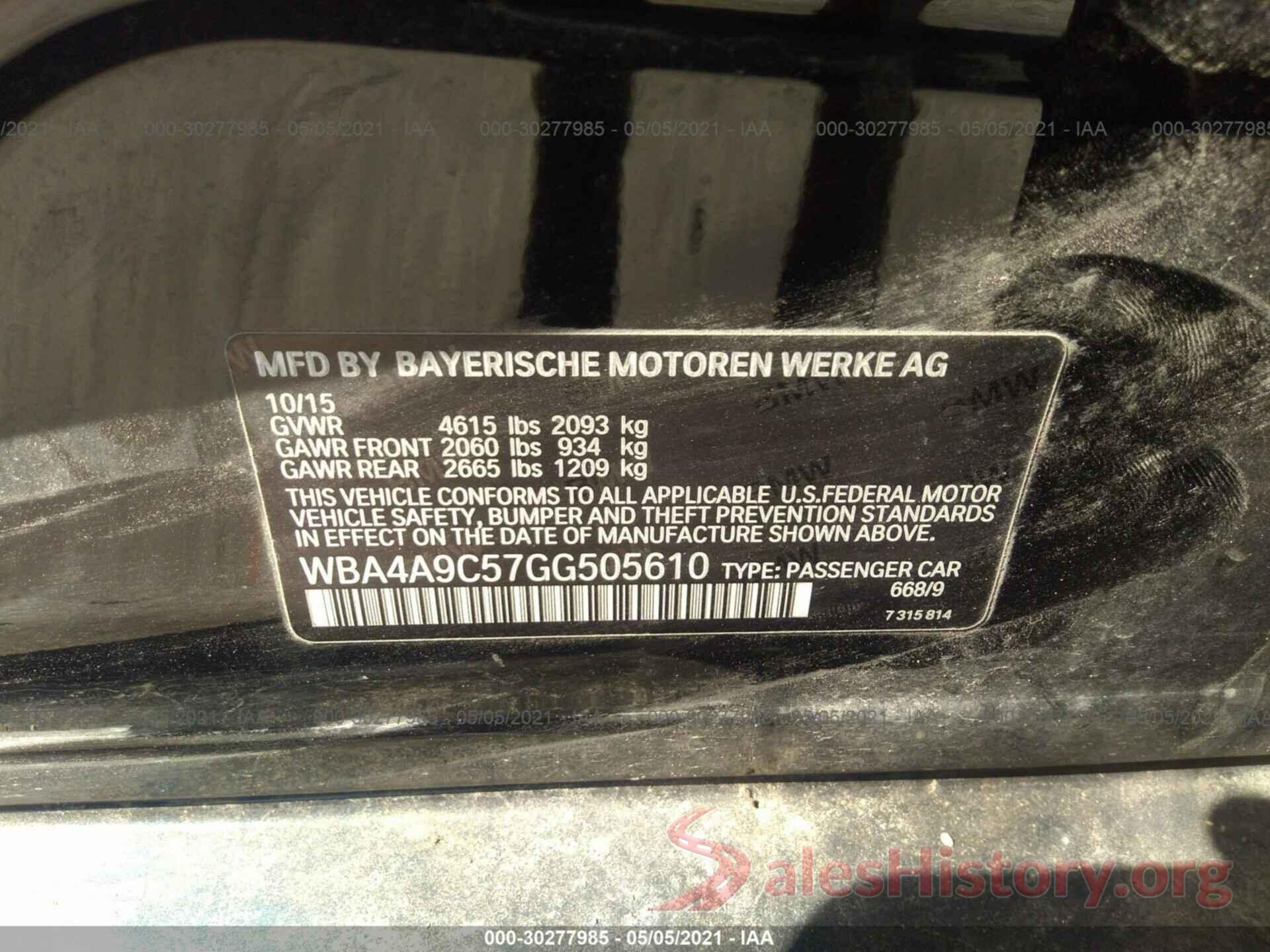 WBA4A9C57GG505610 2016 BMW 4 SERIES