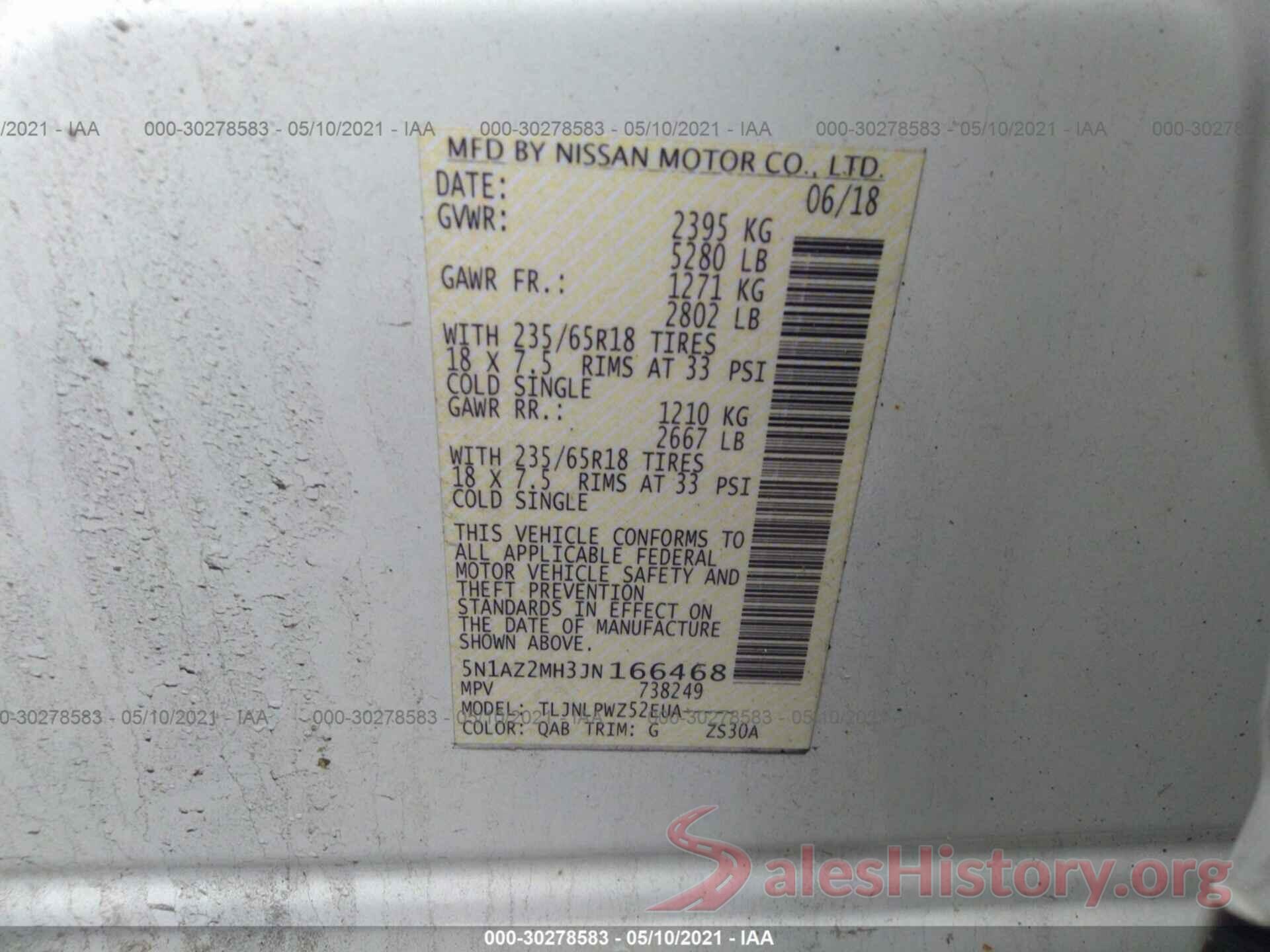 5N1AZ2MH3JN166468 2018 NISSAN MURANO