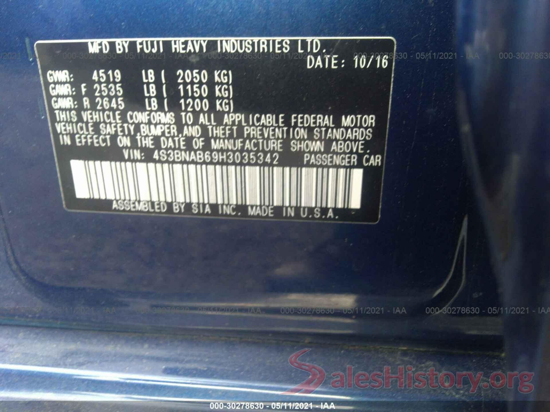 4S3BNAB69H3035342 2017 SUBARU LEGACY