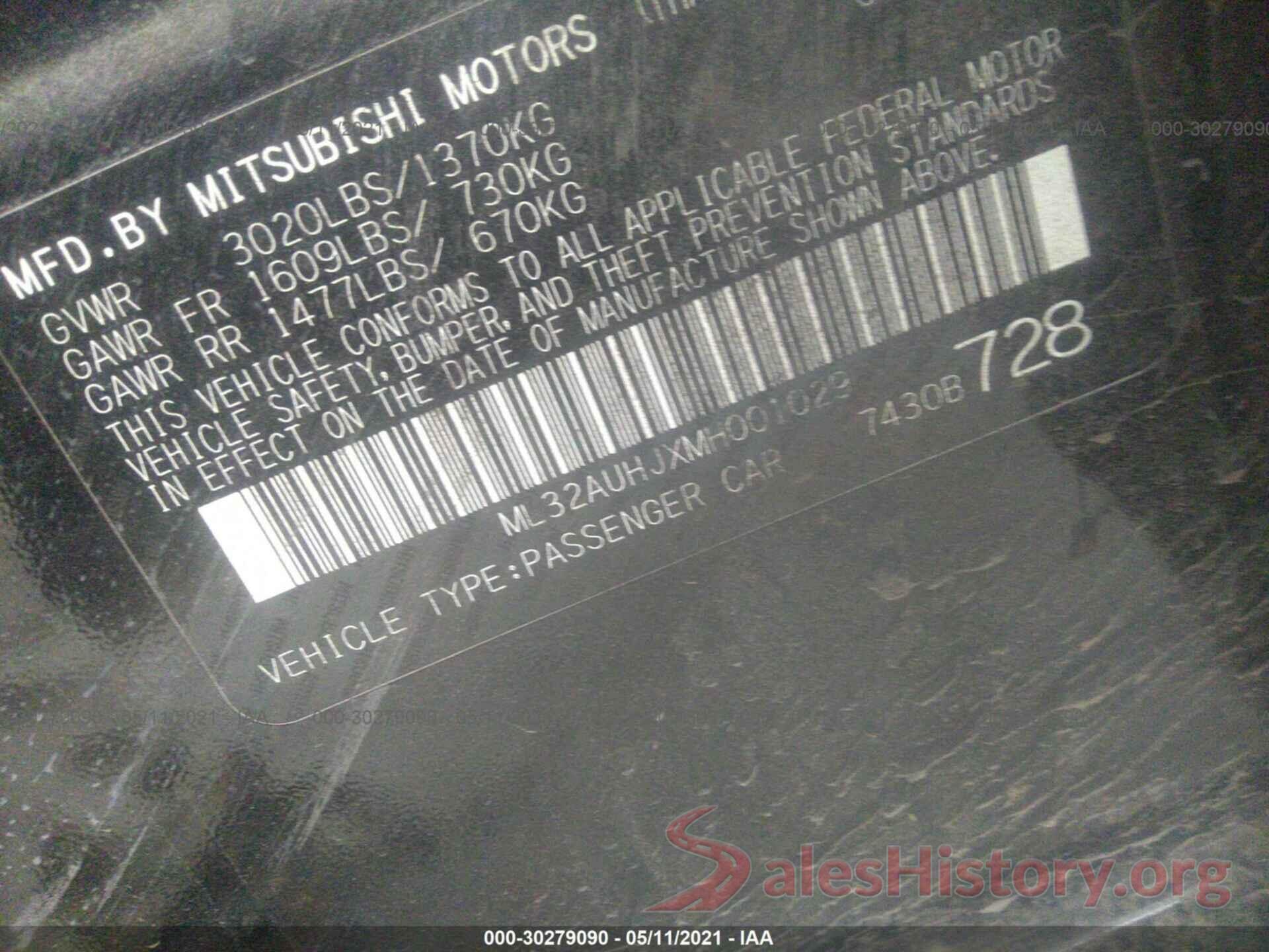 ML32AUHJXMH001029 2021 MITSUBISHI MIRAGE