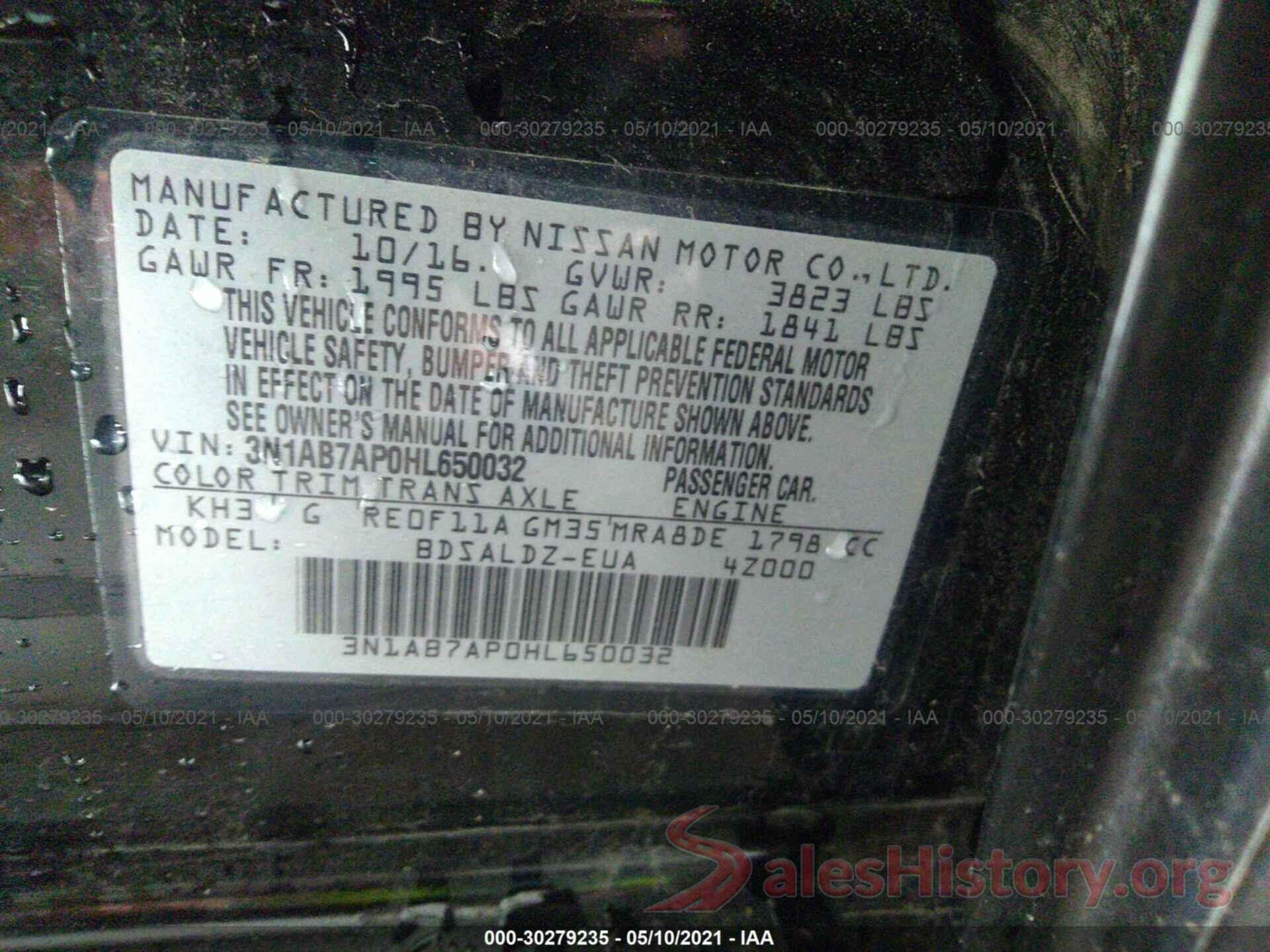 3N1AB7AP0HL650032 2017 NISSAN SENTRA