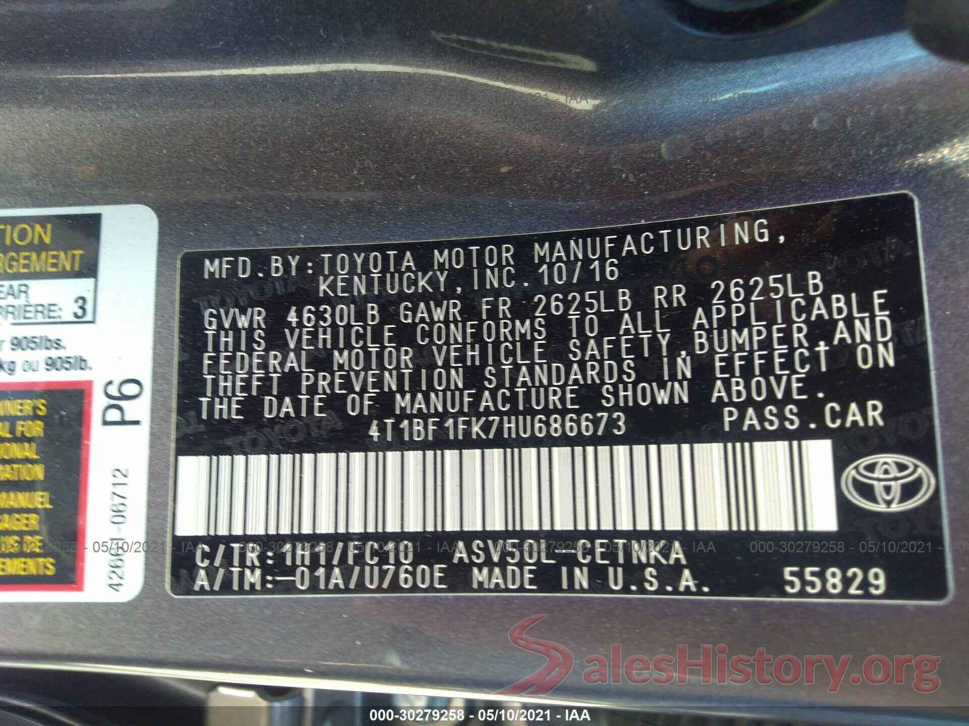 4T1BF1FK7HU686673 2017 TOYOTA CAMRY