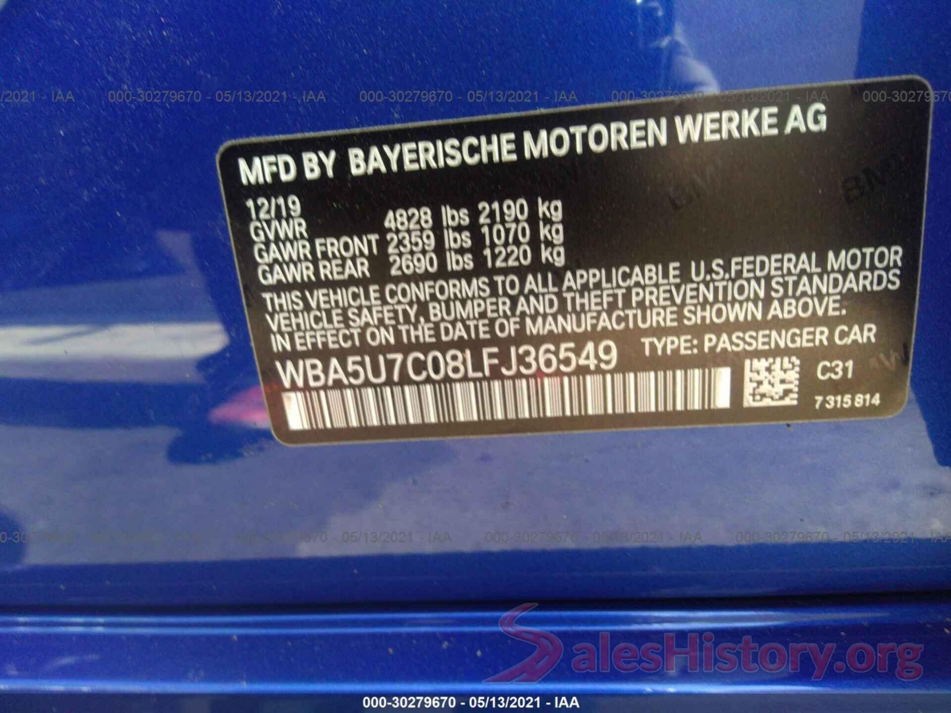 WBA5U7C08LFJ36549 2020 BMW 3 SERIES