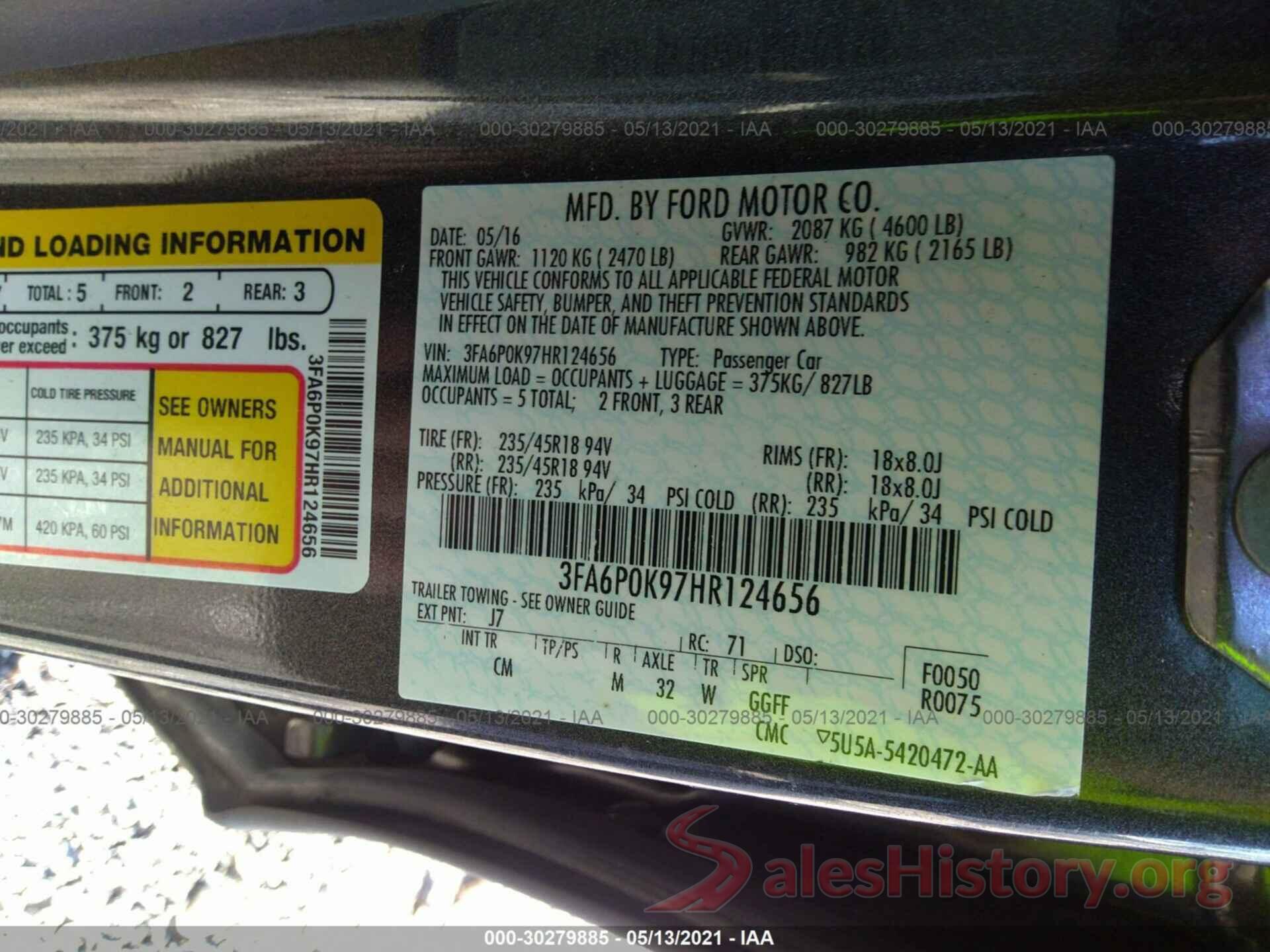 3FA6P0K97HR124656 2017 FORD FUSION