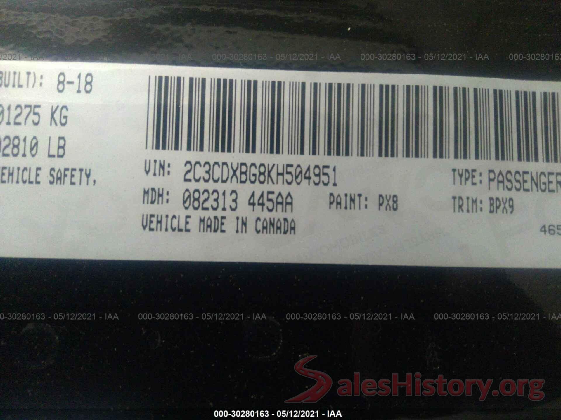 2C3CDXBG8KH504951 2019 DODGE CHARGER