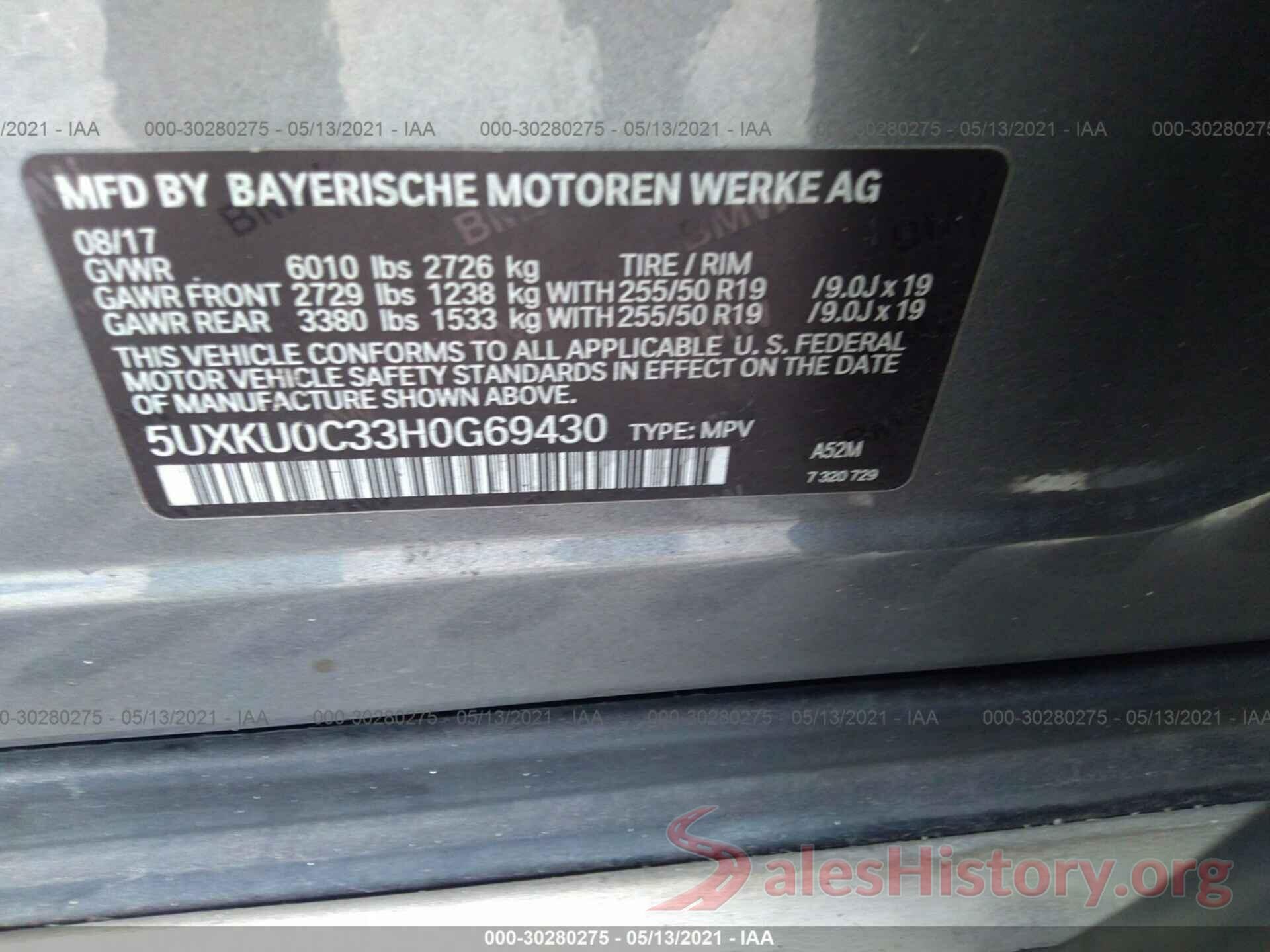 5UXKU0C33H0G69430 2017 BMW X6