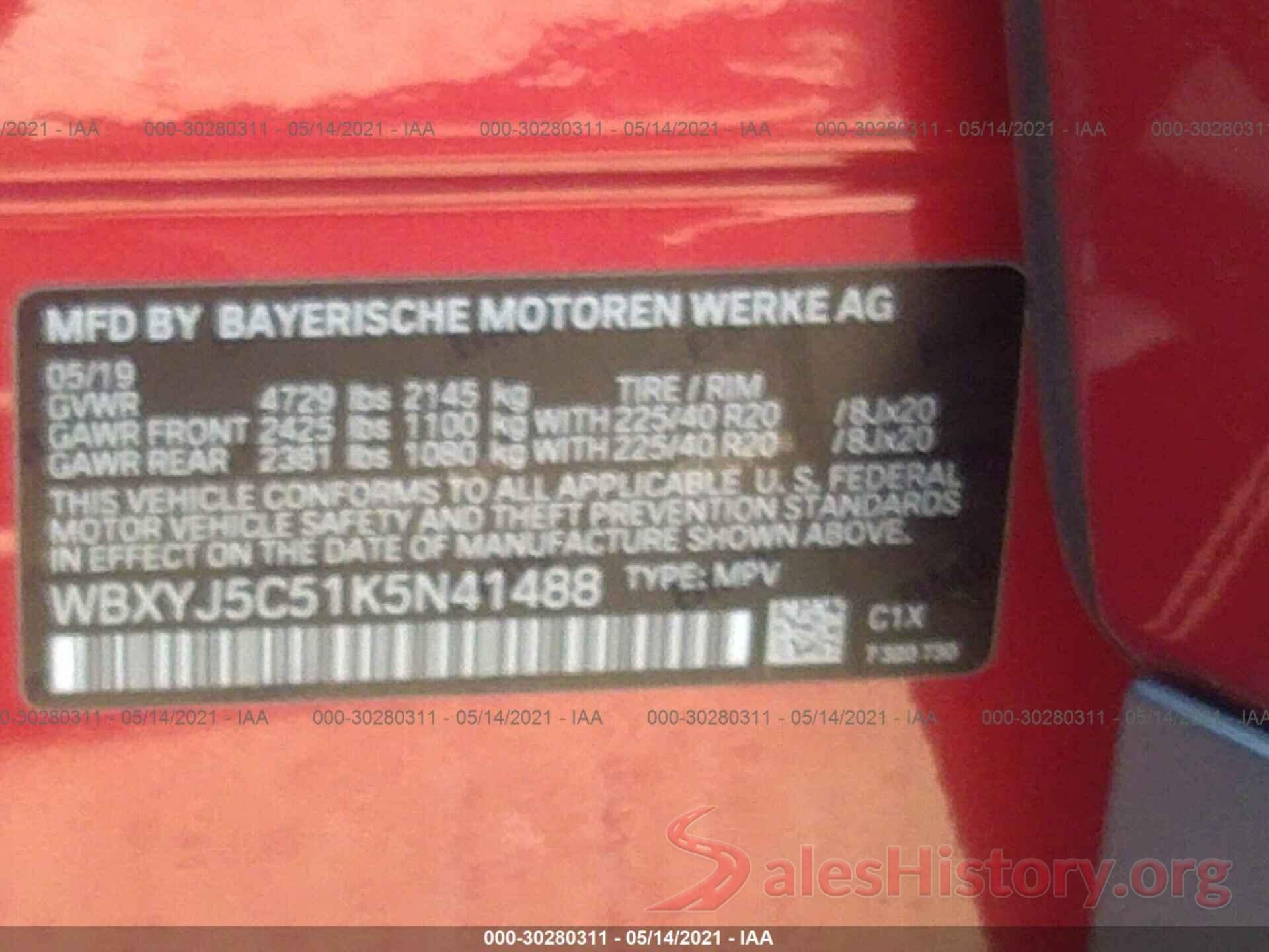 WBXYJ5C51K5N41488 2019 BMW X2