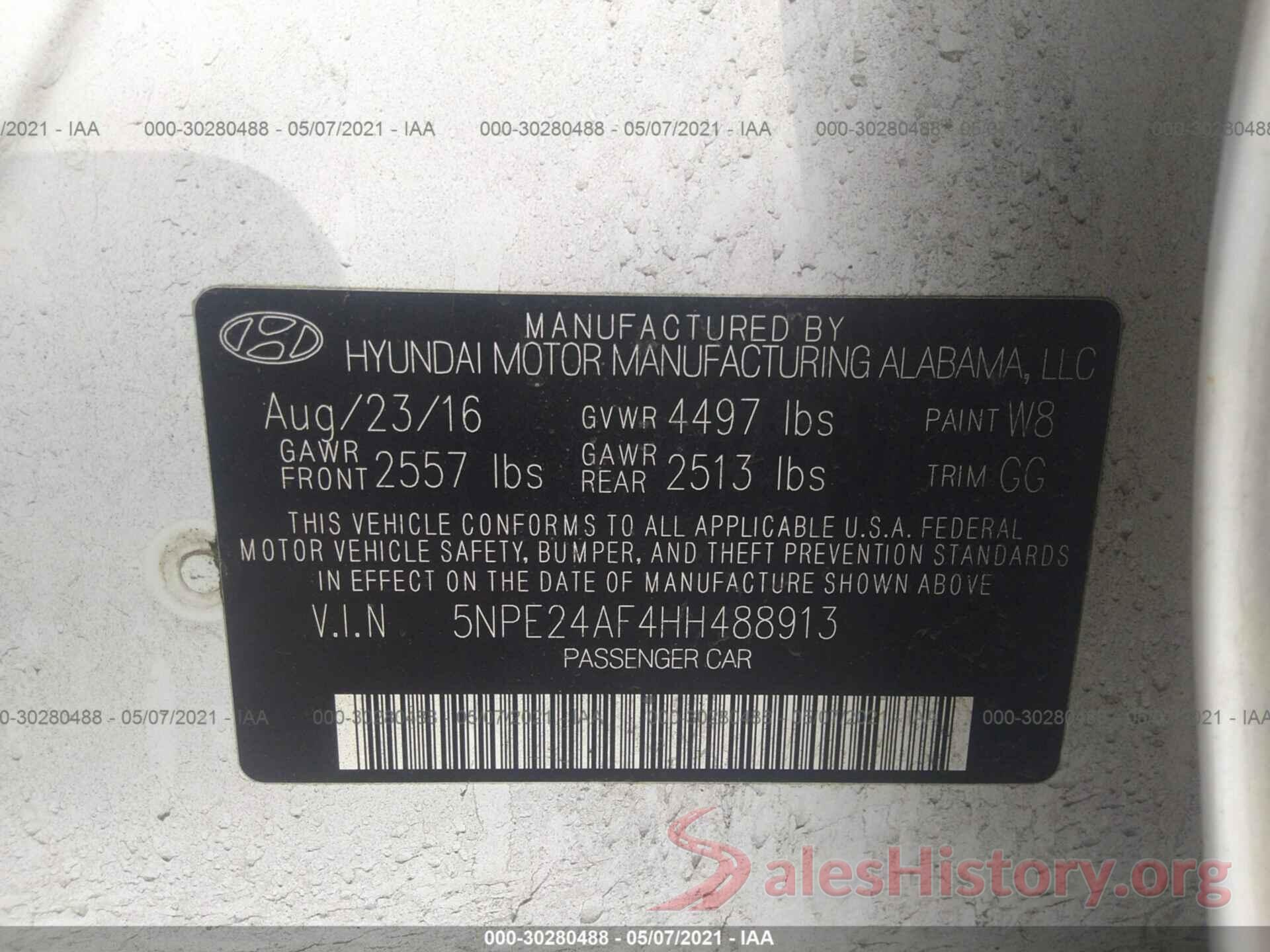 5NPE24AF4HH488913 2017 HYUNDAI SONATA