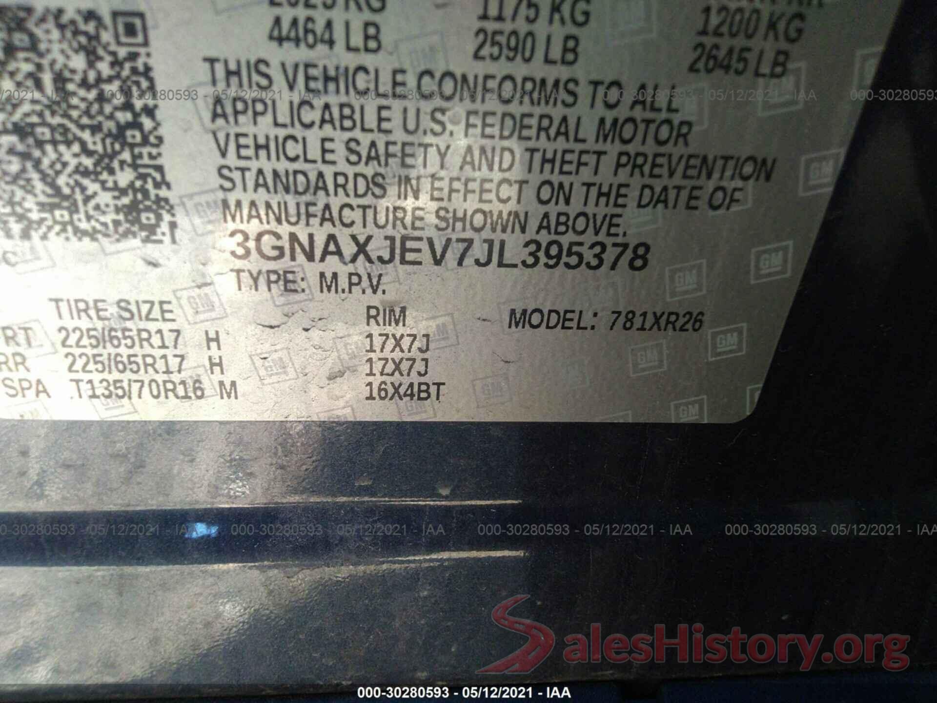 3GNAXJEV7JL395378 2018 CHEVROLET EQUINOX