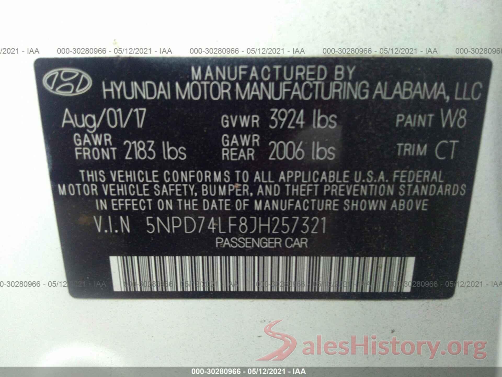 5NPD74LF8JH257321 2018 HYUNDAI ELANTRA