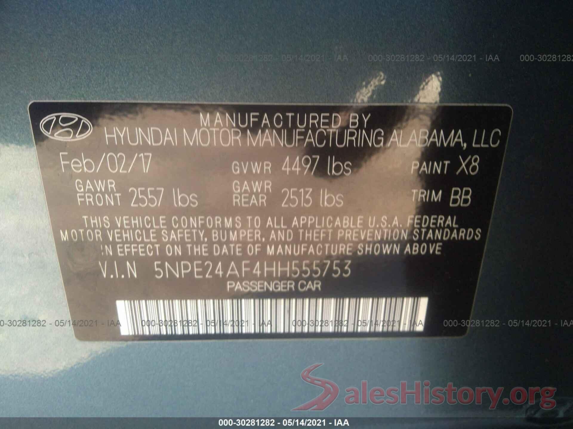 5NPE24AF4HH555753 2017 HYUNDAI SONATA