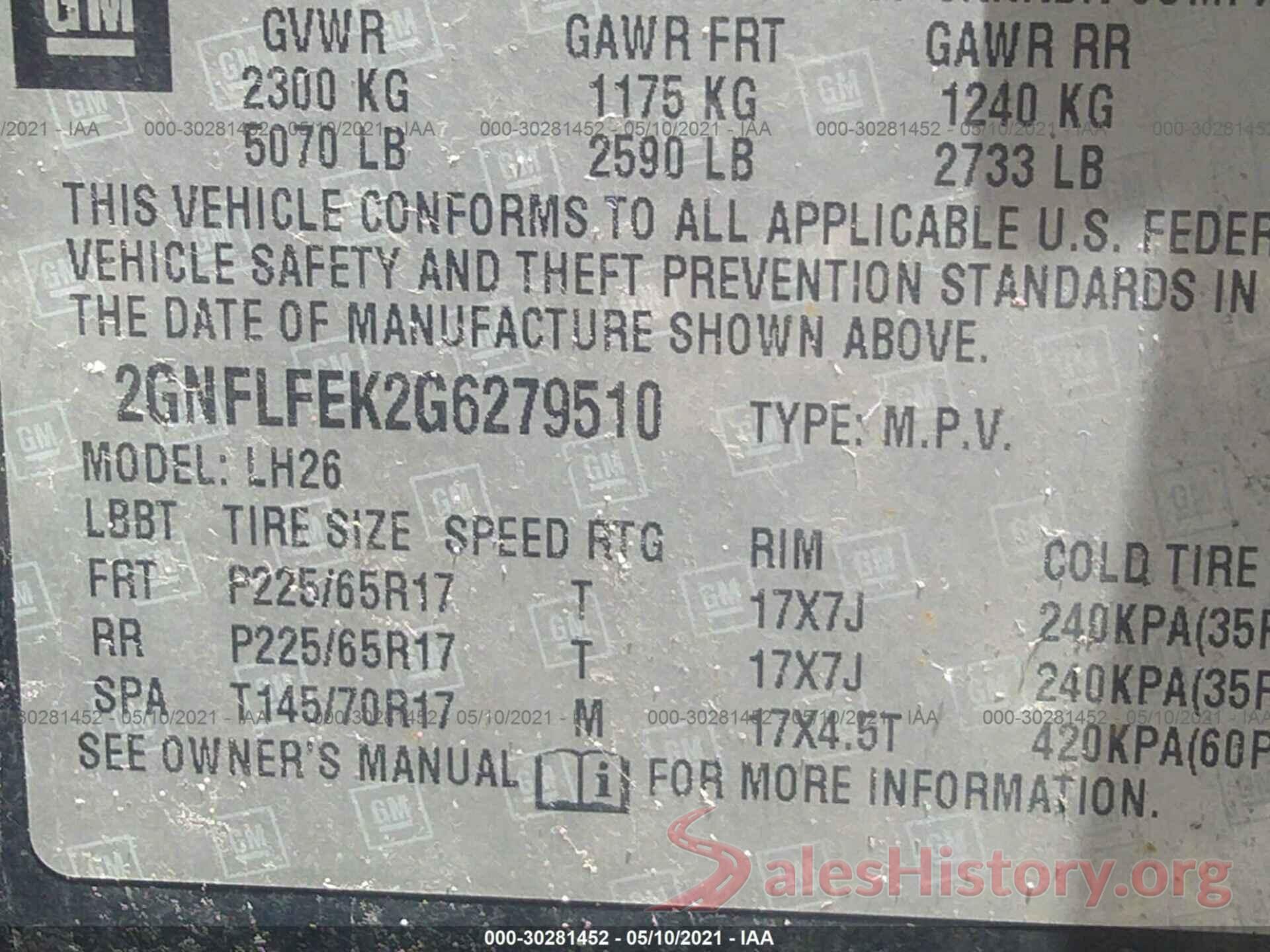 2GNFLFEK2G6279510 2016 CHEVROLET EQUINOX