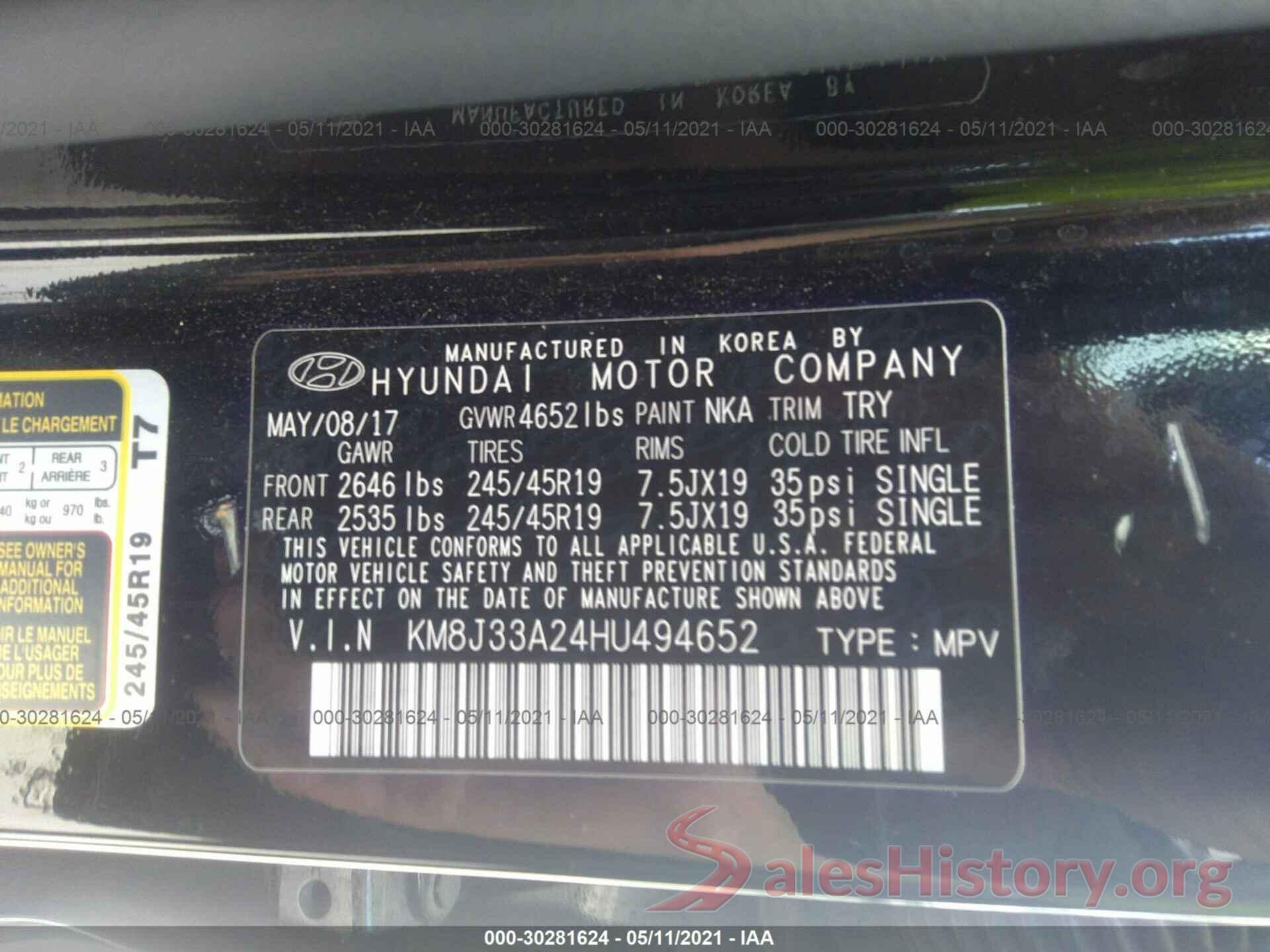 KM8J33A24HU494652 2017 HYUNDAI TUCSON