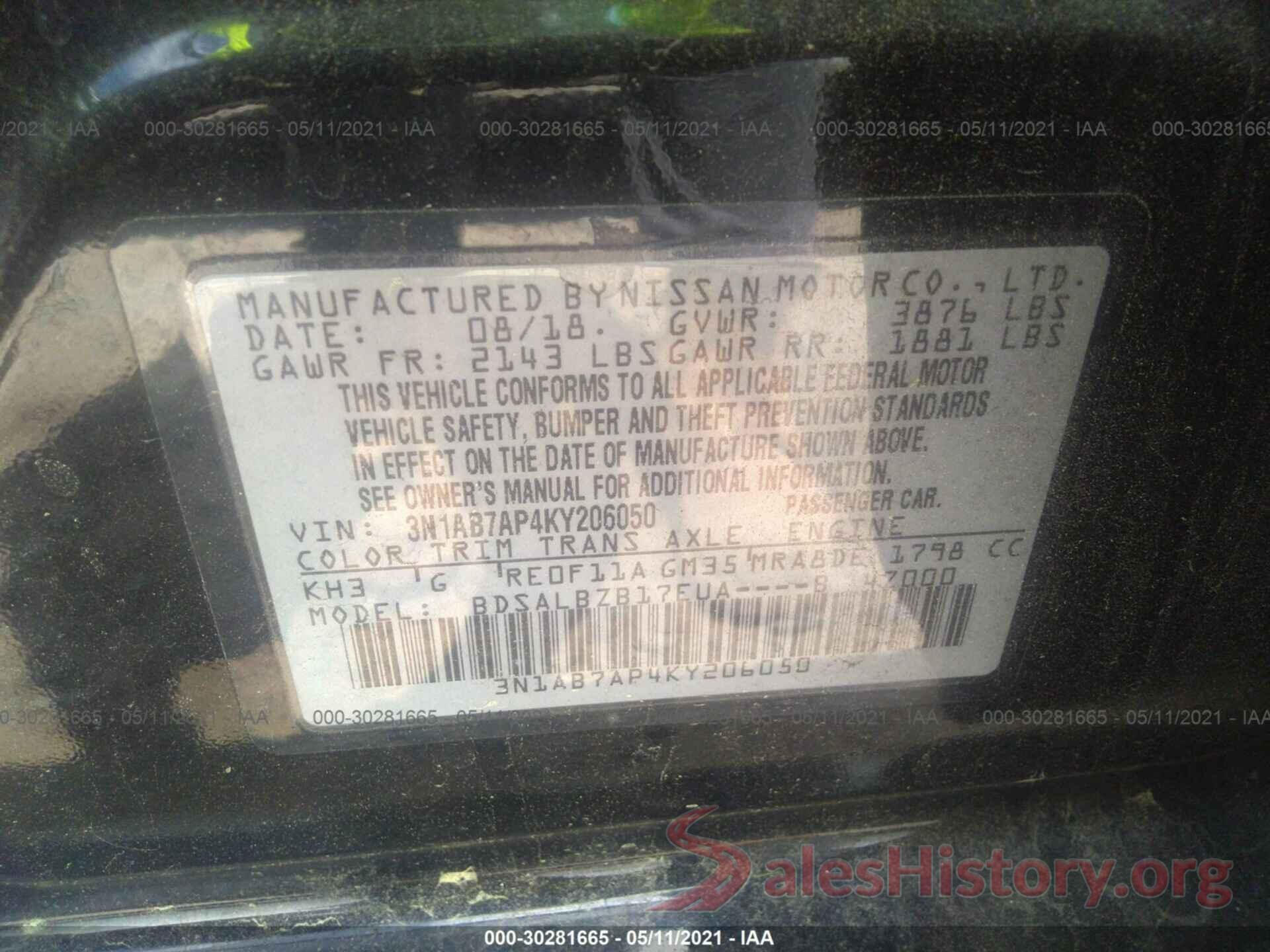 3N1AB7AP4KY206050 2019 NISSAN SENTRA