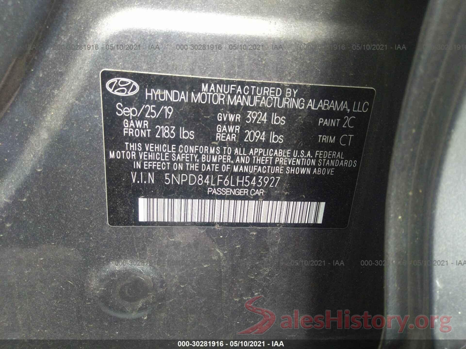 5NPD84LF6LH543927 2020 HYUNDAI ELANTRA