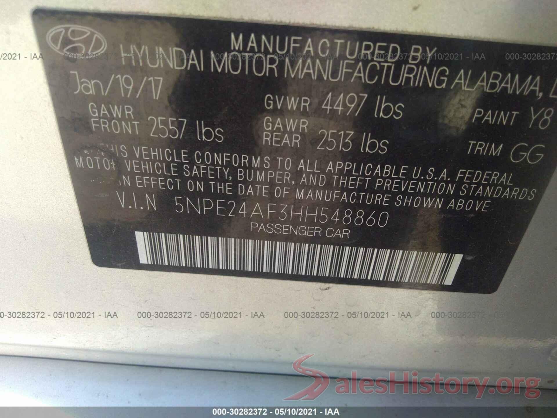 5NPE24AF3HH548860 2017 HYUNDAI SONATA