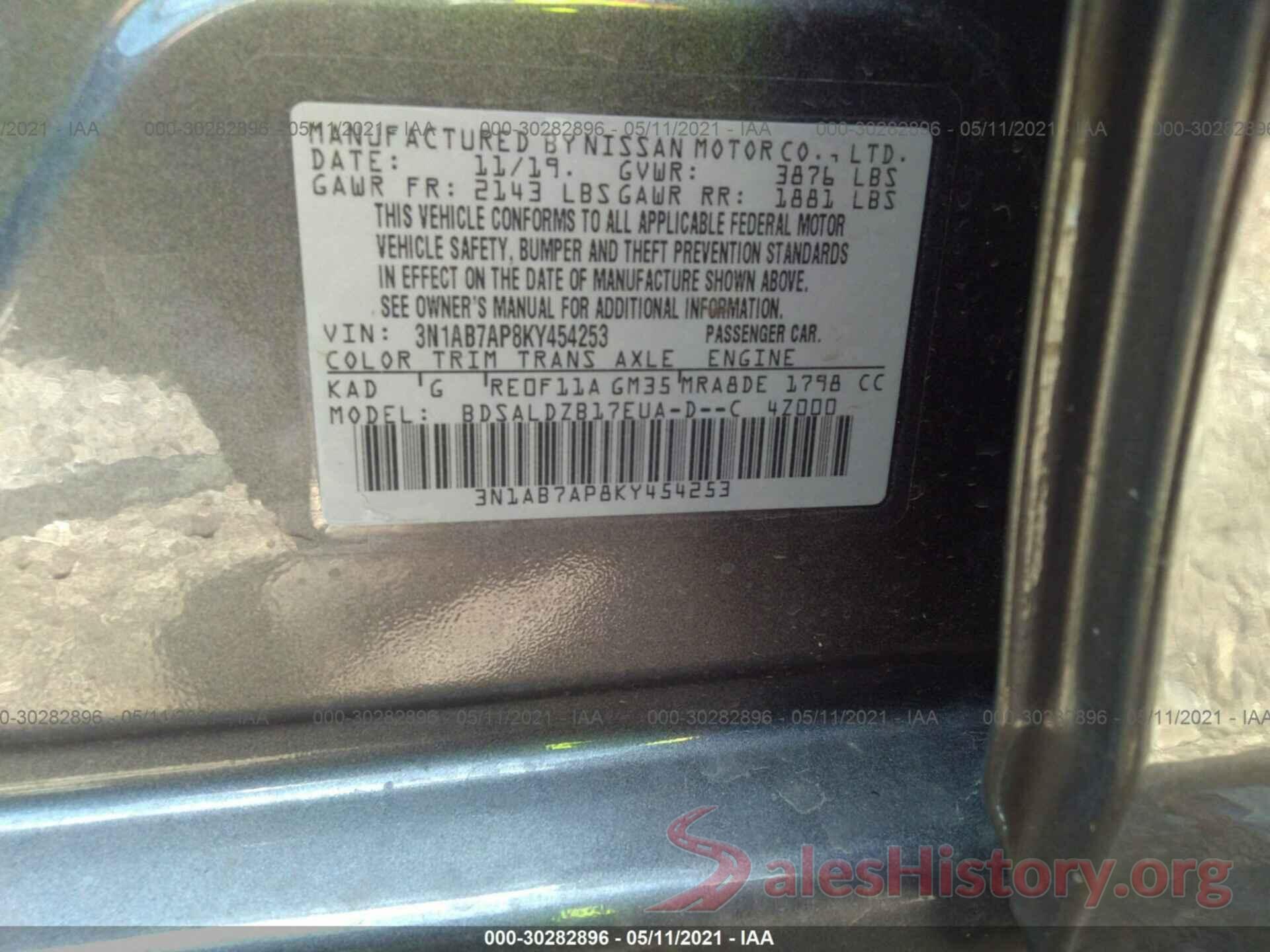 3N1AB7AP8KY454253 2019 NISSAN SENTRA