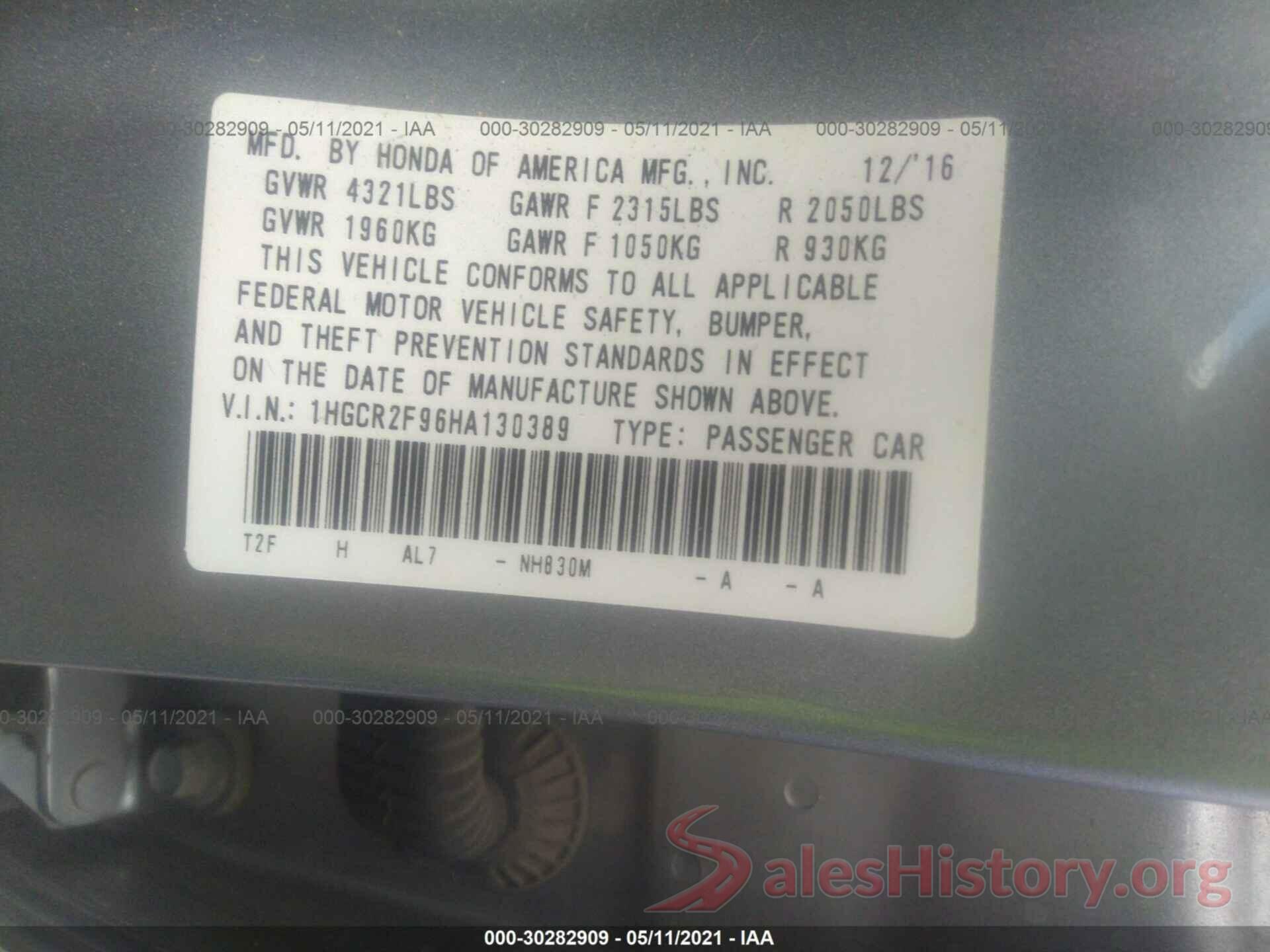 1HGCR2F96HA130389 2017 HONDA ACCORD SEDAN